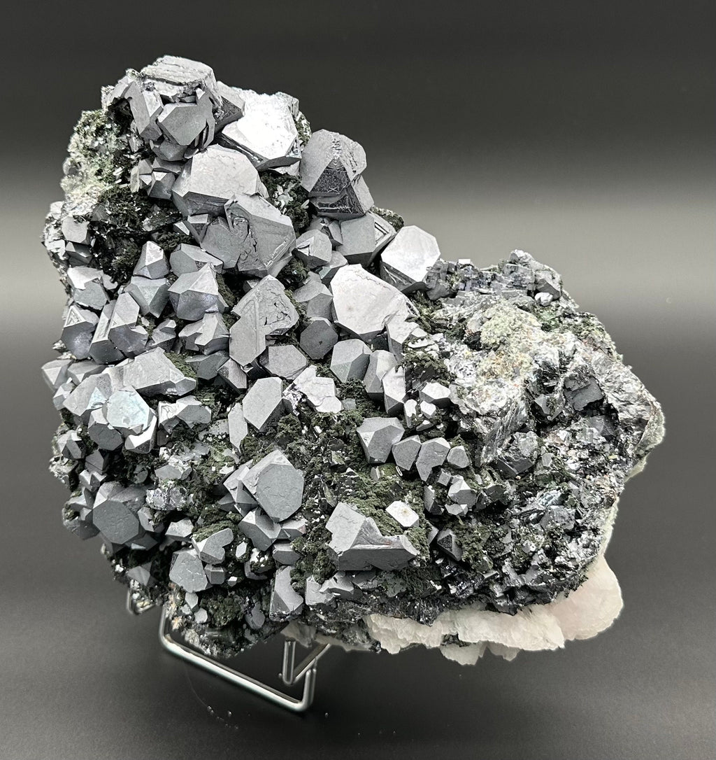 Skeletal Galena on Quartz with Chlorite, Borieva Mine Bulgaria