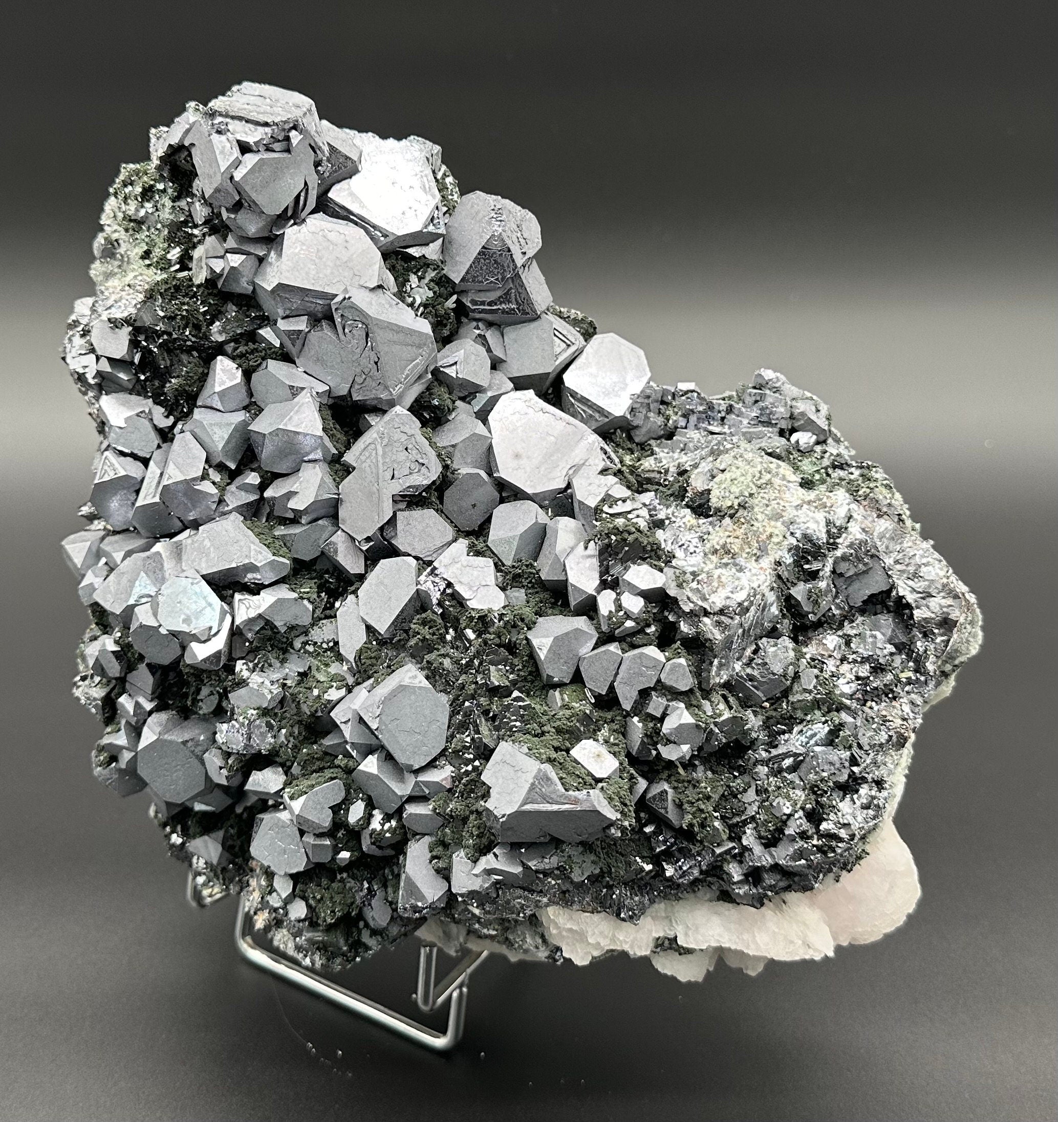 Skeletal Galena on Quartz with Chlorite, Borieva Mine Bulgaria