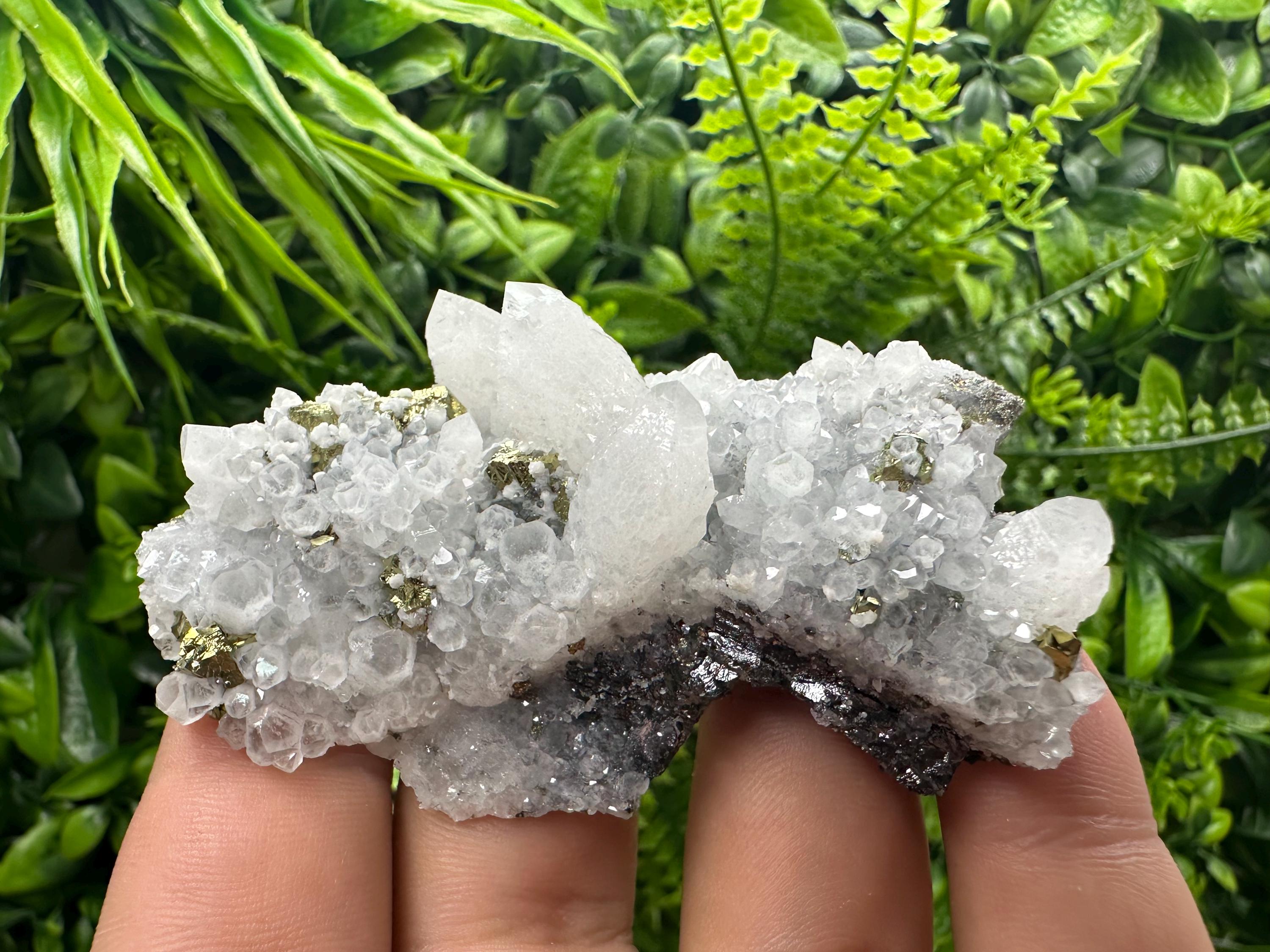 Chalcopyrite on Quartz Cluster, Krushev Dol Mine, Bulgaria, Mineral Specimen