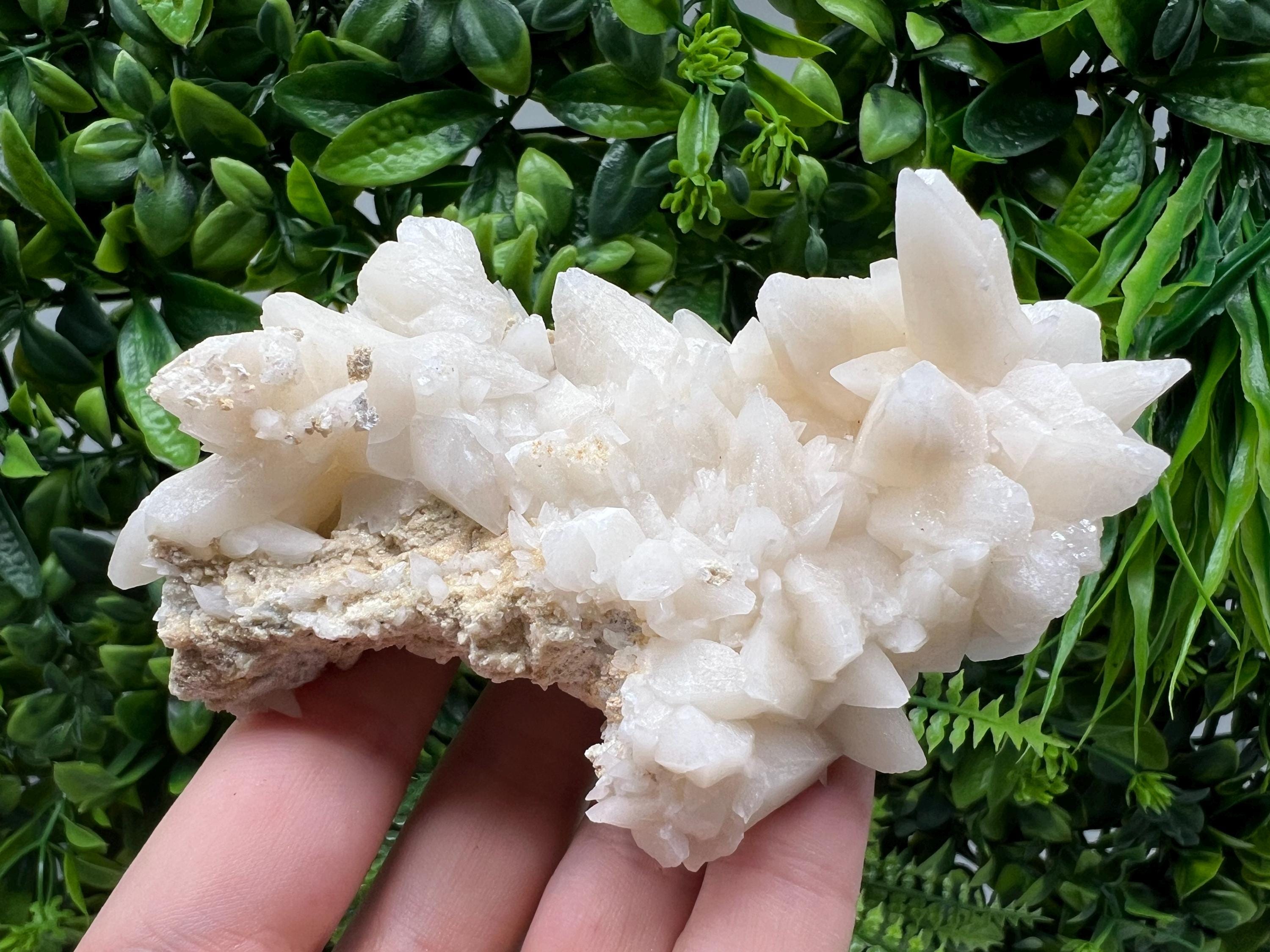 Calcite on Green Quartz: Djurcovo Mine, Bulgaria Healing Crystal