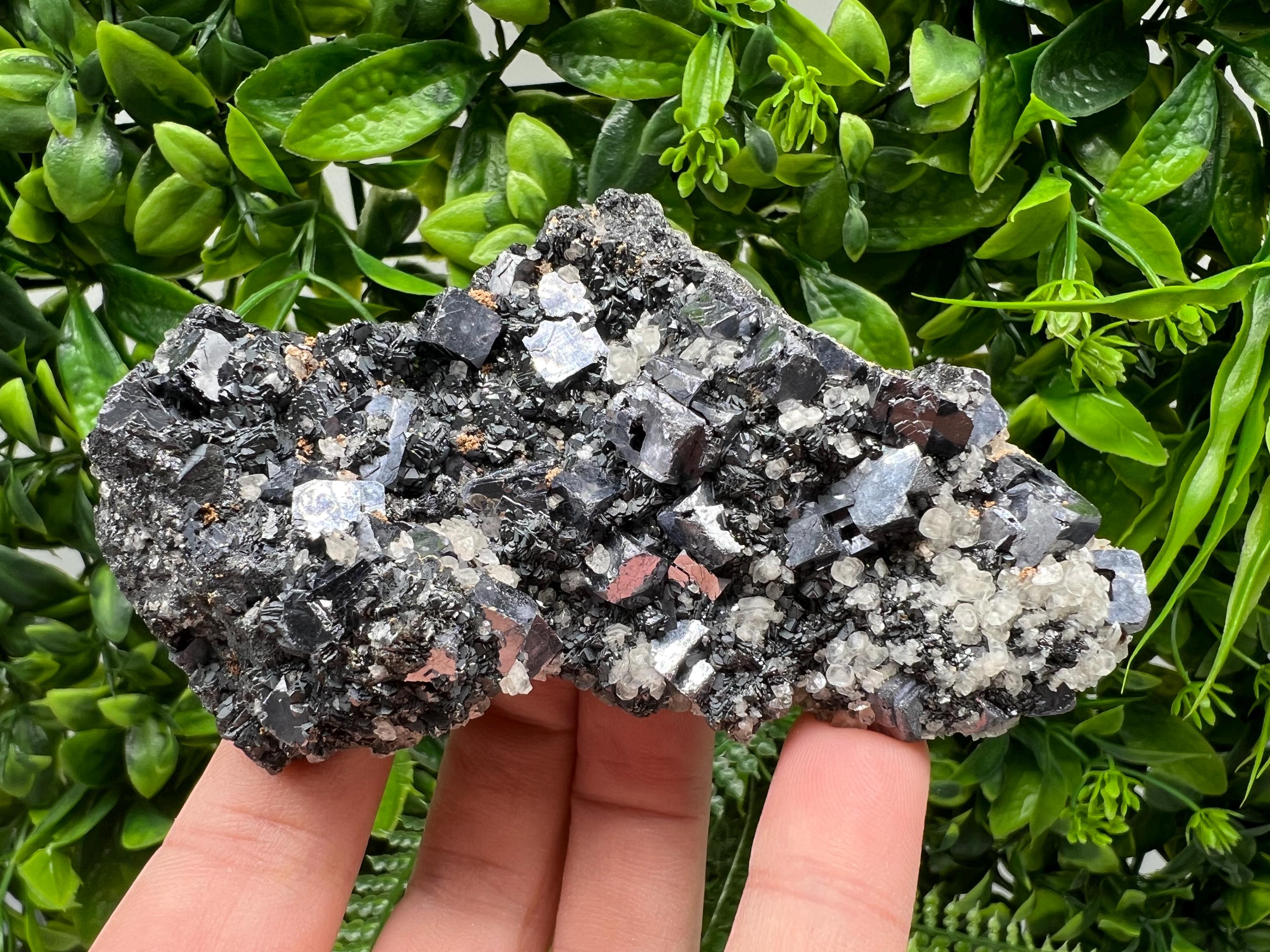 Wonderful Shiny Galena,Chalcopyrite on Calcite From Borieva mine,Bulgaria,Natural,collection mineral specimen,gift,home decor crystal,clust