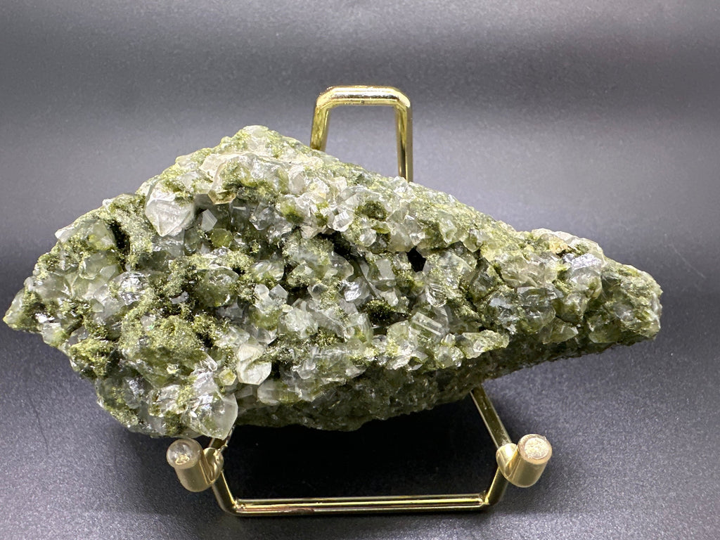 Rare Green Epidote with Quartz Crystals: Sparkly Rainbow Mineral Decor