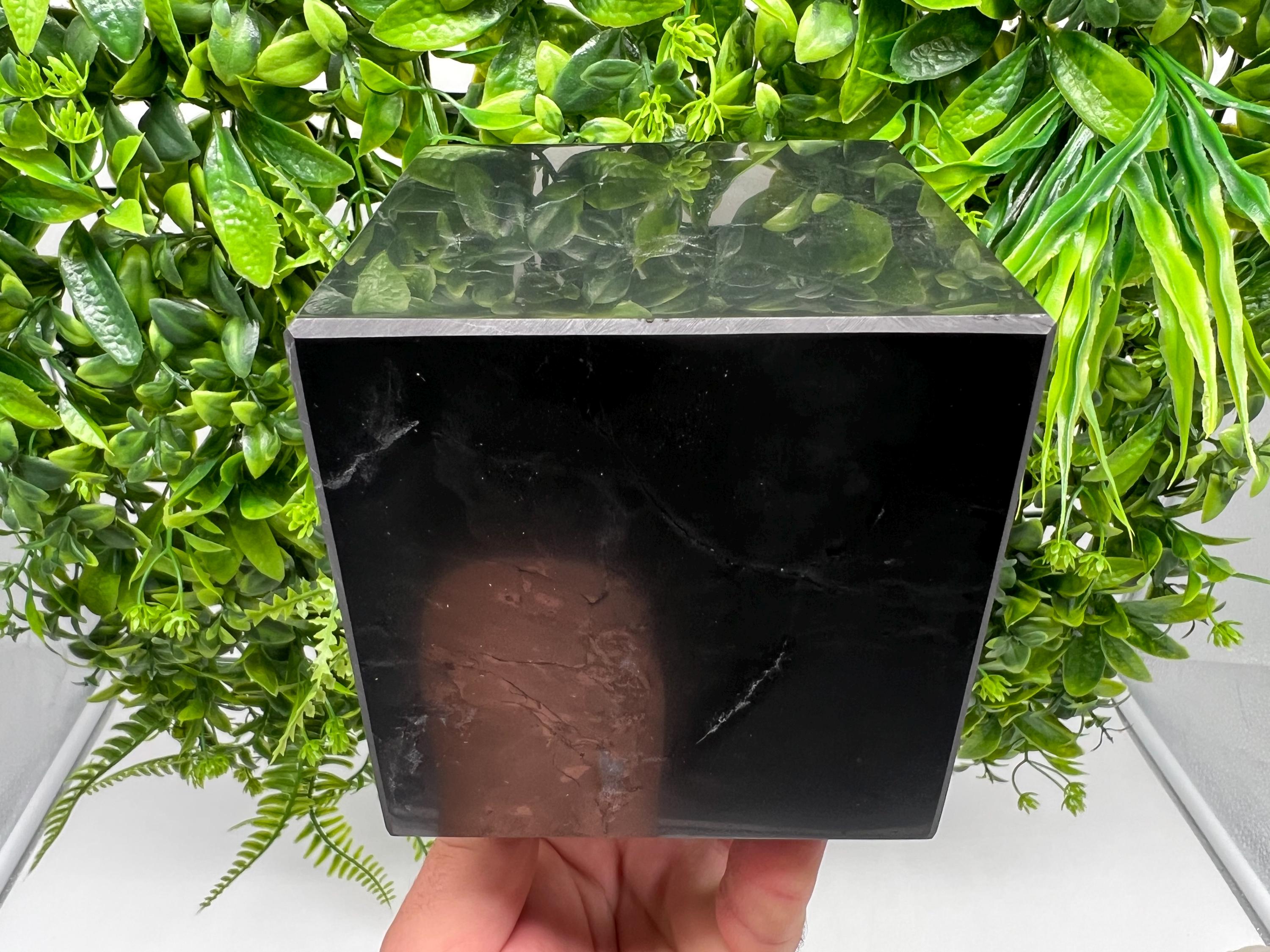 Large Shungite Cube (10cm): Polished EMF Protection Crystal