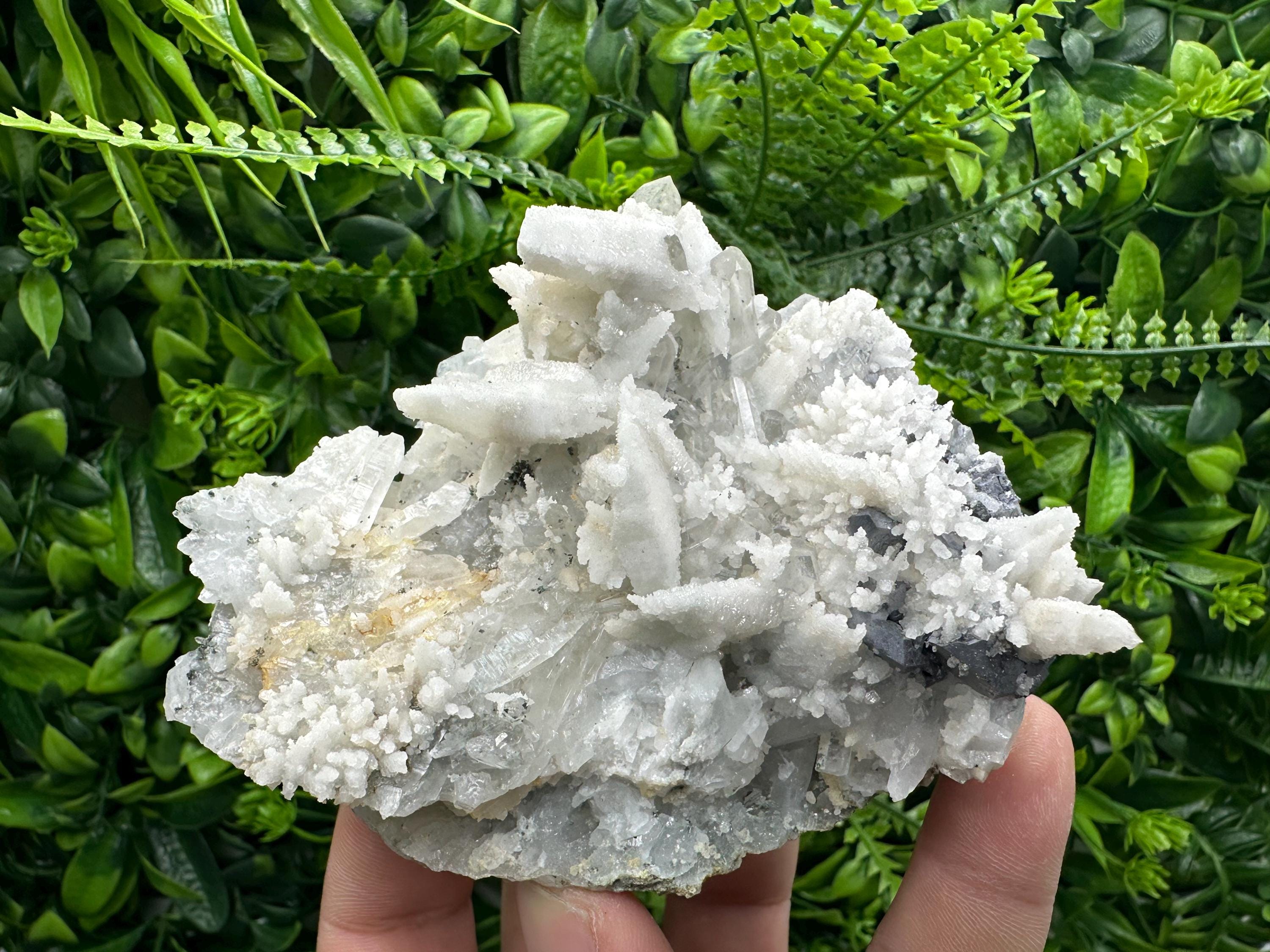 Calcite on Quartz with Galena, Borieva Mine Mineral Specimen