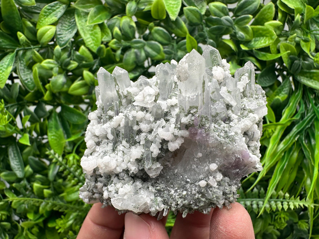 Calcite on Quartz with Amethyst and Chlorite, Bulgaria Mineral Specimen