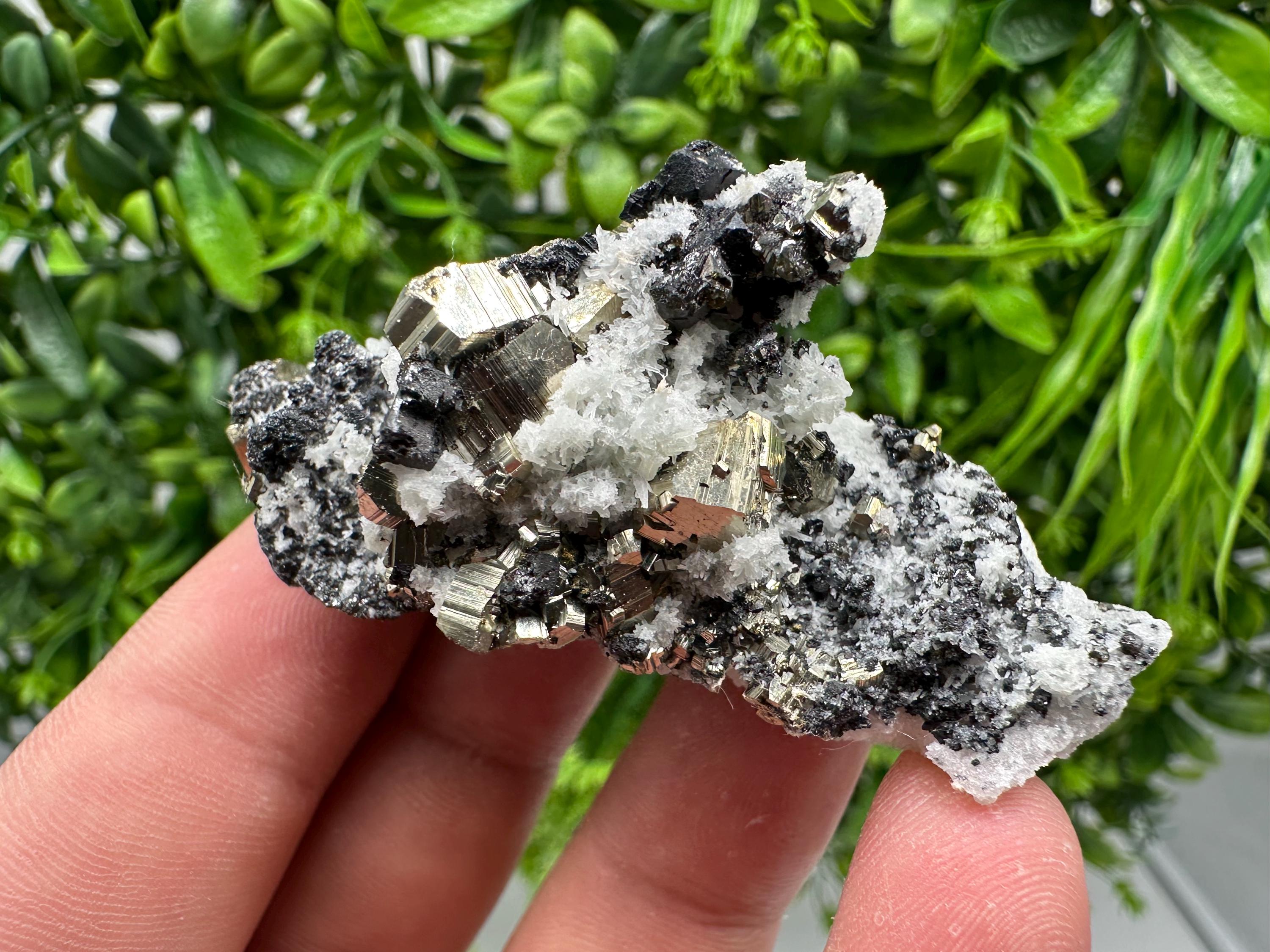 Pyrite Sphalerite Quartz Calcite Mineral Specimen, Bulgaria Crystal Decor