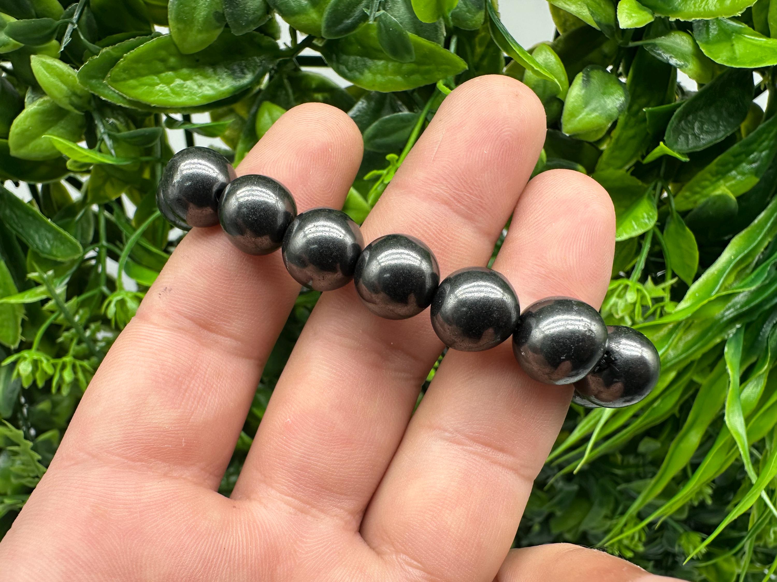 Shungite Bracelet: Natural Gemstone, EMF Protection, 10mm Beaded Bracelet