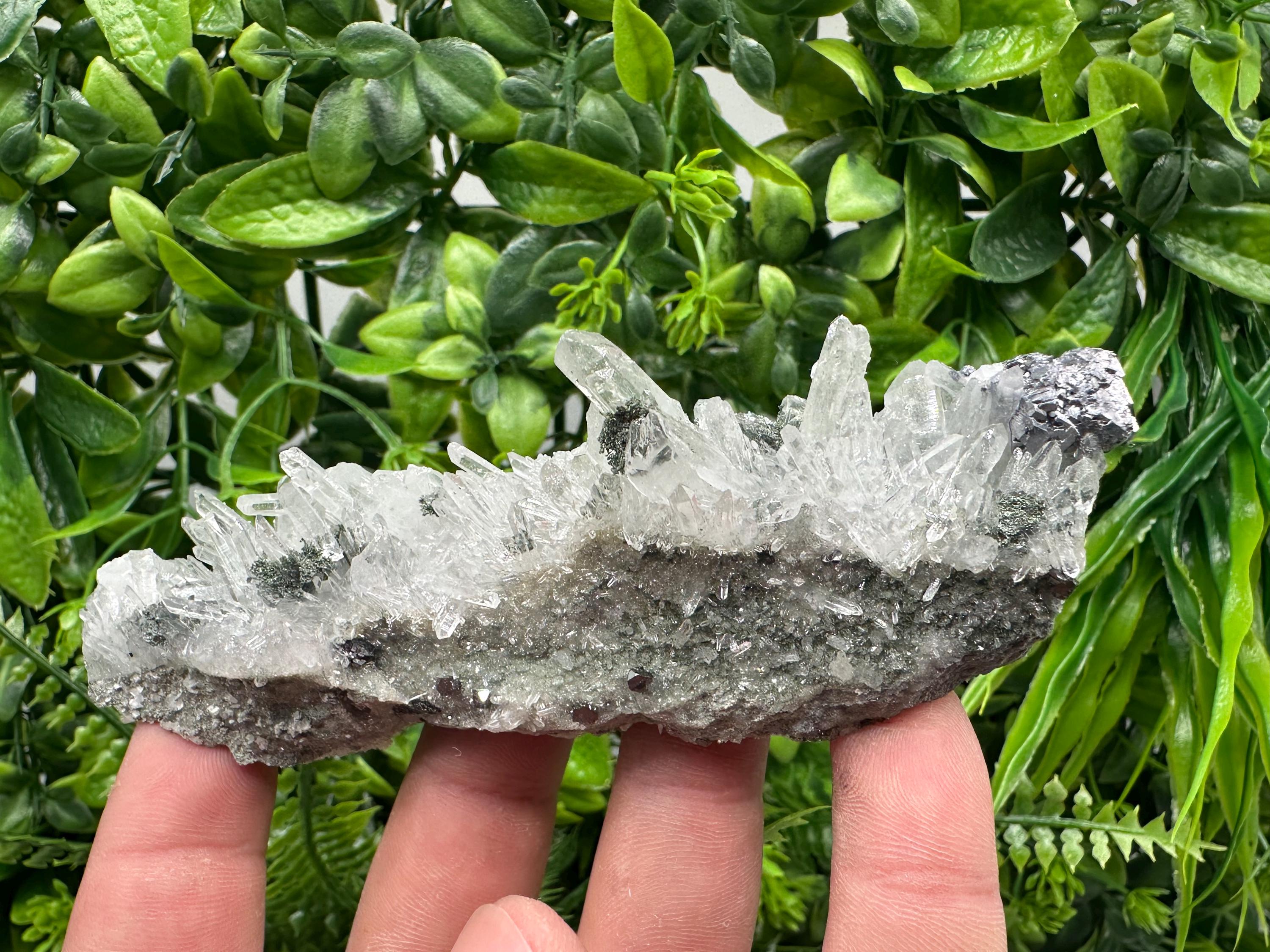 Transparent Quartz, Galena, and Chlorite Mineral Specimen, Bulgaria