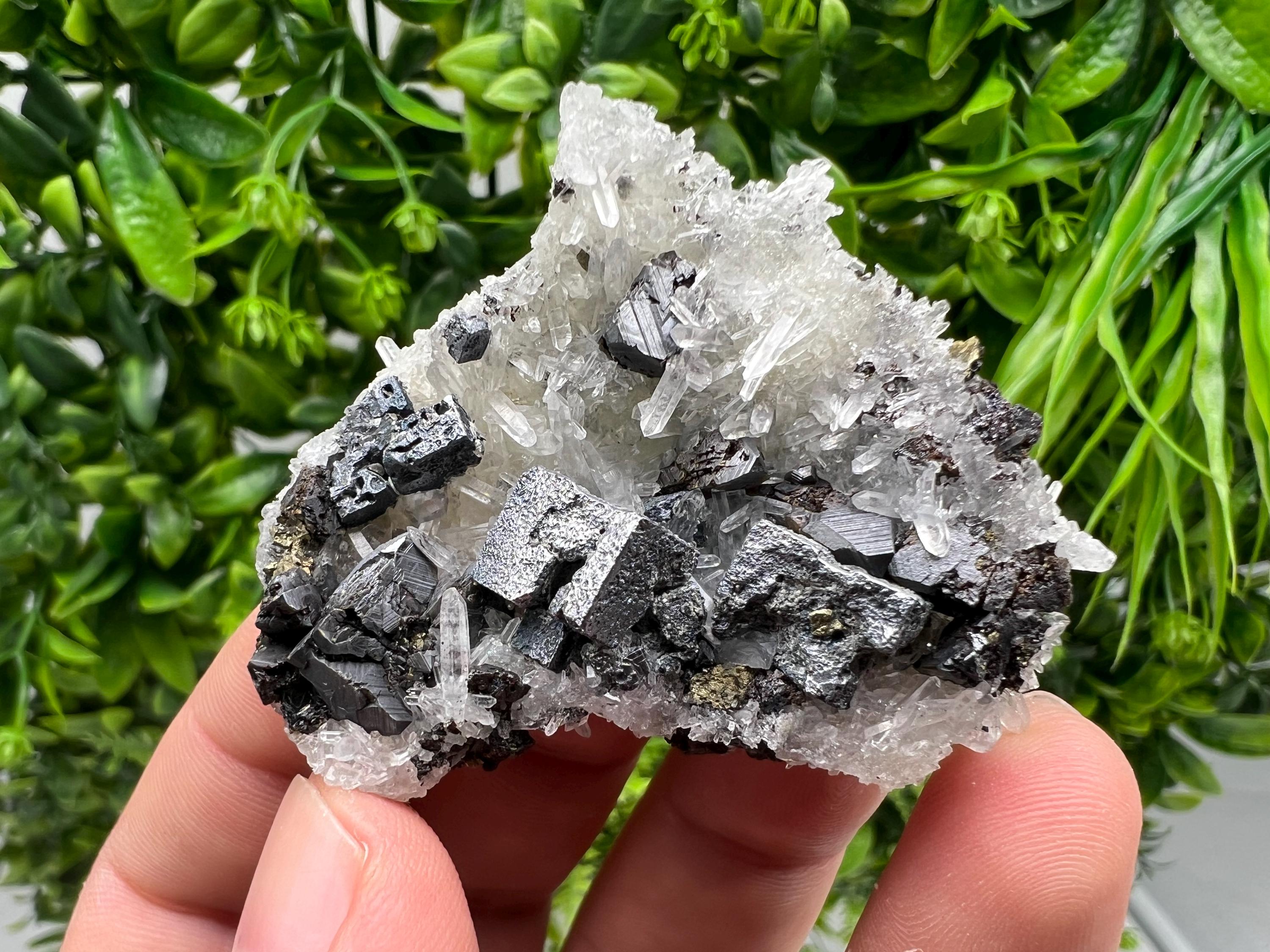 Aesthetic Natural shiny Galena whit Siderite and Quartz from 9 th September mine,Bulgaria,collection specimen,rare galena,Galena cluster