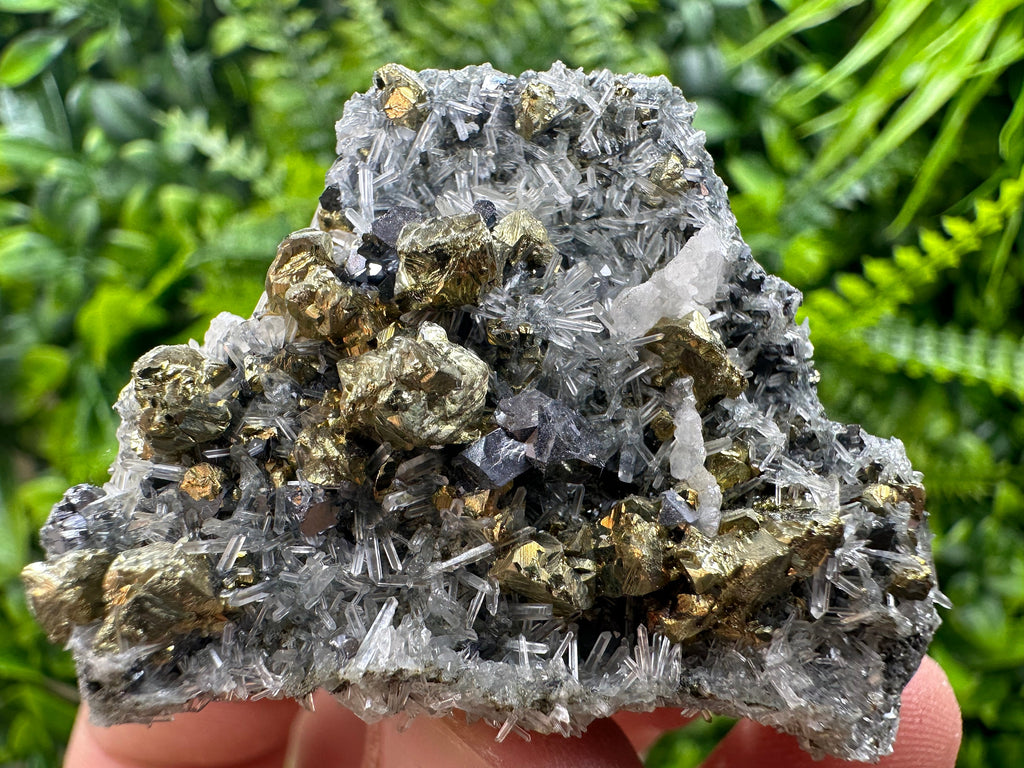 Chalcopyrite, Galena & Calcite on Quartz: Borieva Mine Mineral Specimen