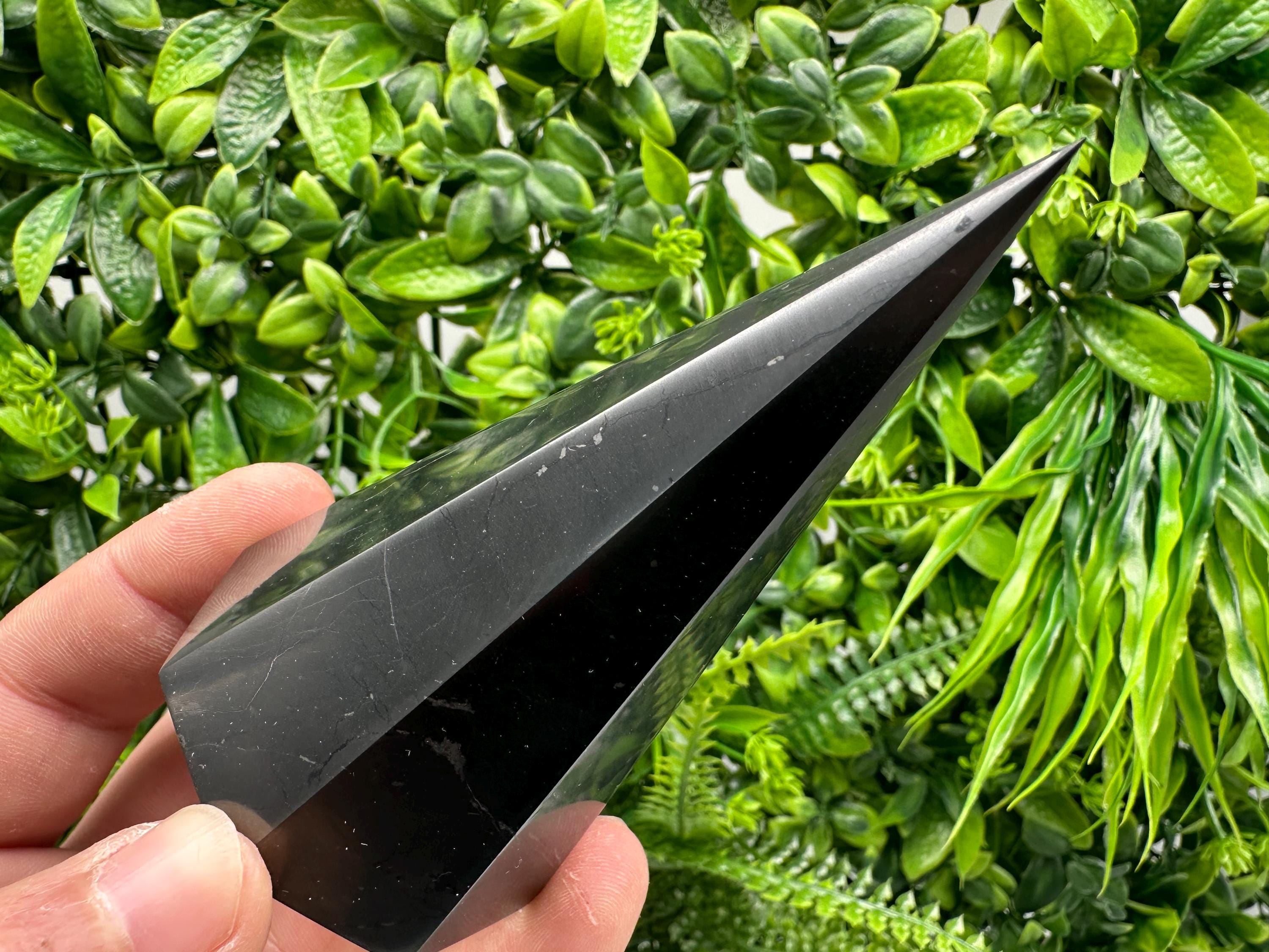 Shungite Pyramid Tower: EMF Protection, Healing Crystal (10cm)