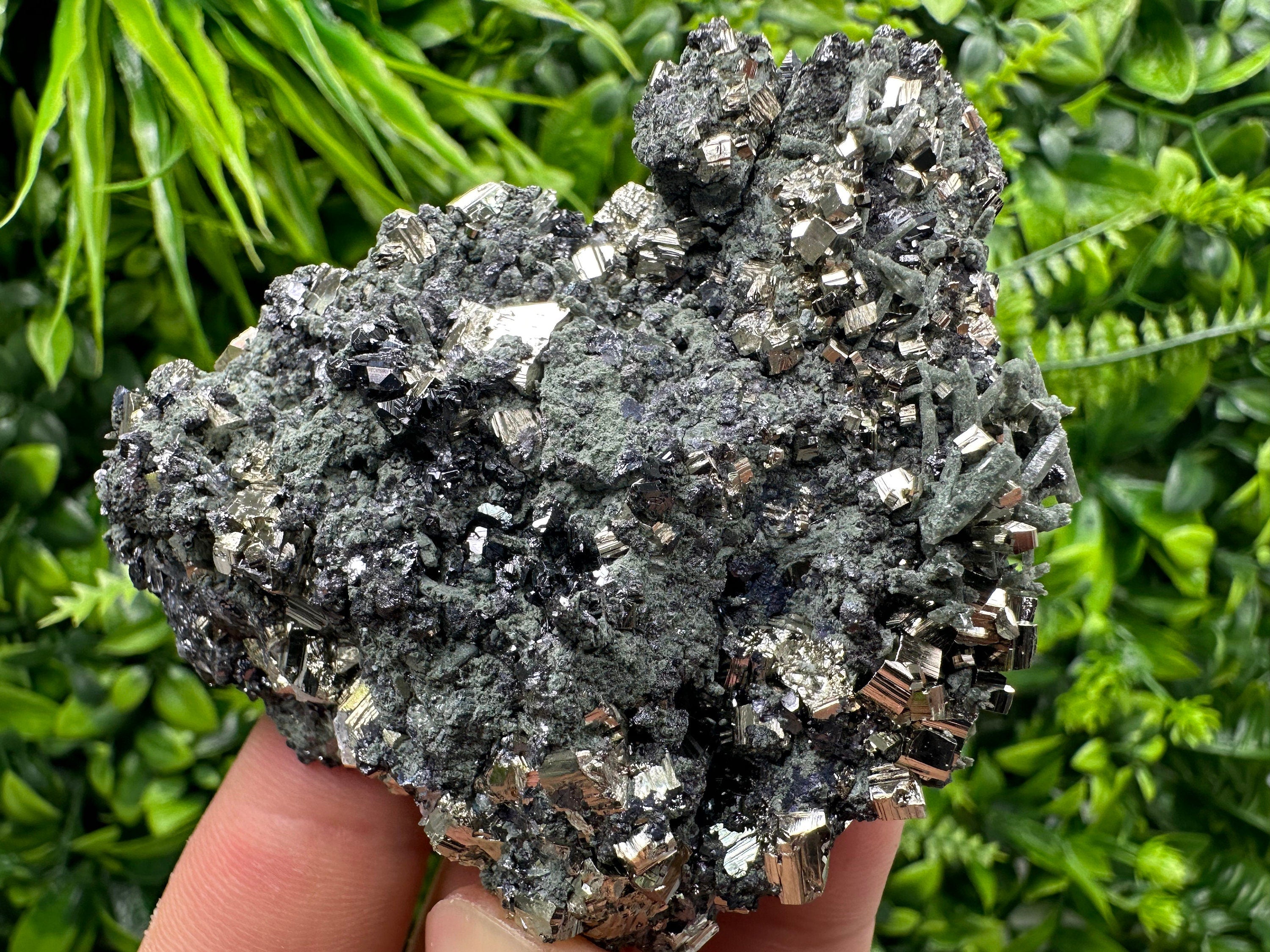 Pyrite Sphalerite on Quartz with Chlorite, Bulgaria Mineral Specimen