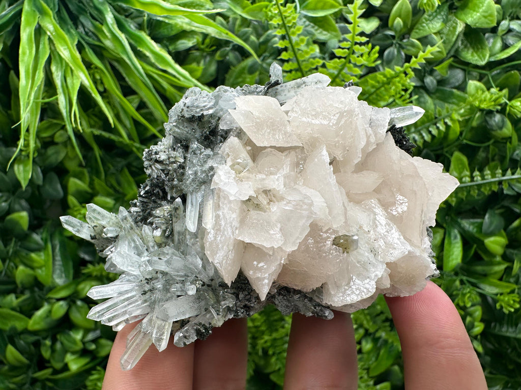 Calcite on Quartz with Chlorite, Borieva Mine Mineral Specimen