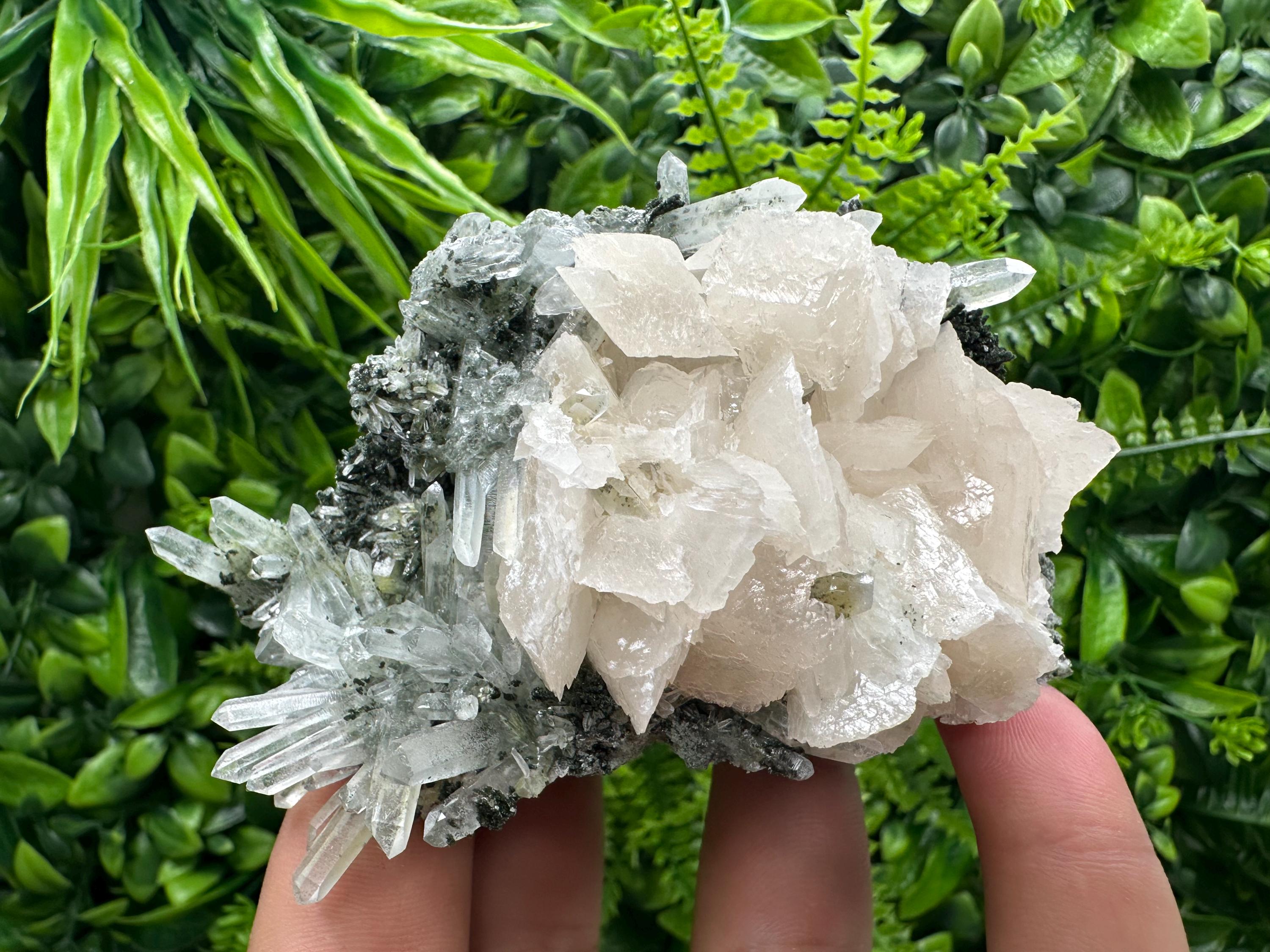 Calcite on Quartz with Chlorite, Borieva Mine Mineral Specimen