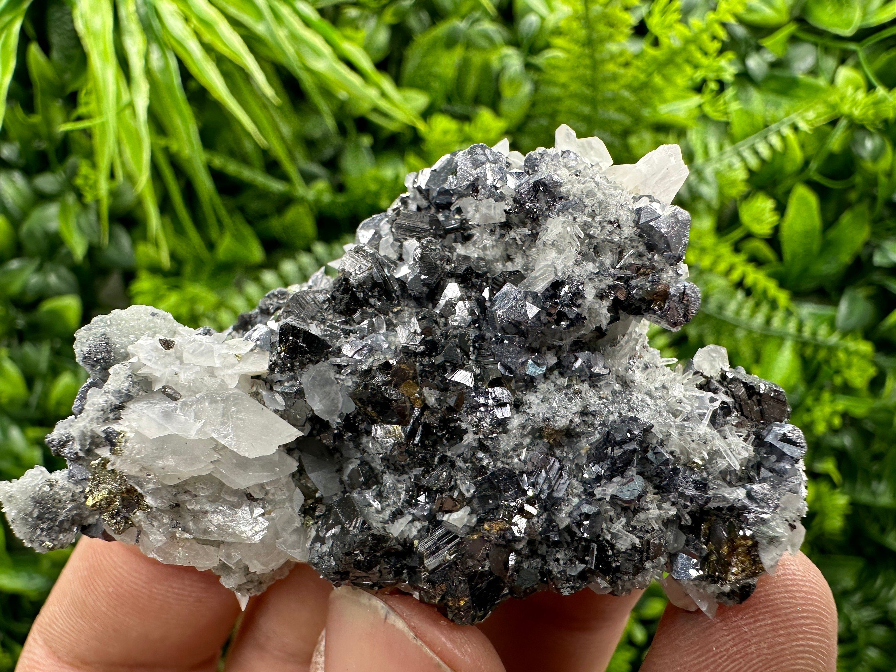 Shiny Galena, Sphalerite, Calcite on Quartz, Bulgaria Mineral Specimen