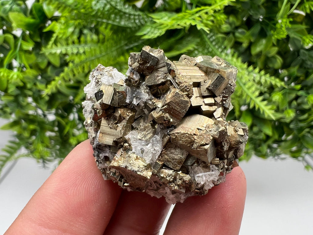 Rainbow Pyrite on Quartz, Natural Crystal Mineral Specimen, Borieva Bulgaria