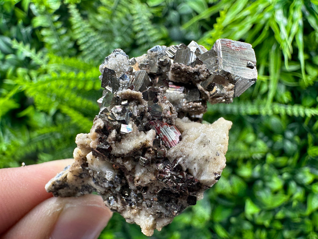 Pyrite with Hematite on Calcite Mineral Specimen, Madan Bulgaria