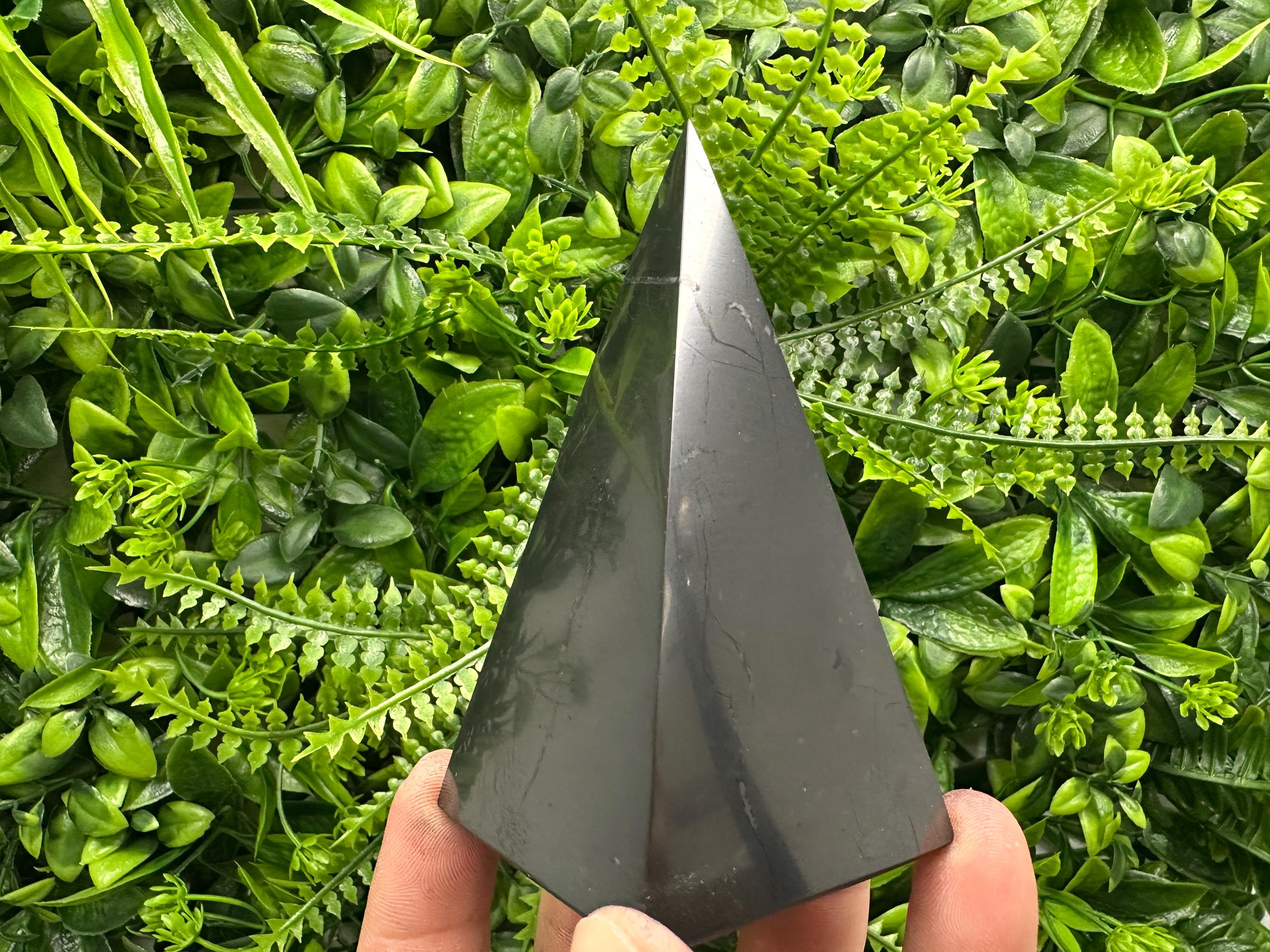 Shungite Crystal Pyramid (10cm): EMF & 5G Protection, Healing Stone