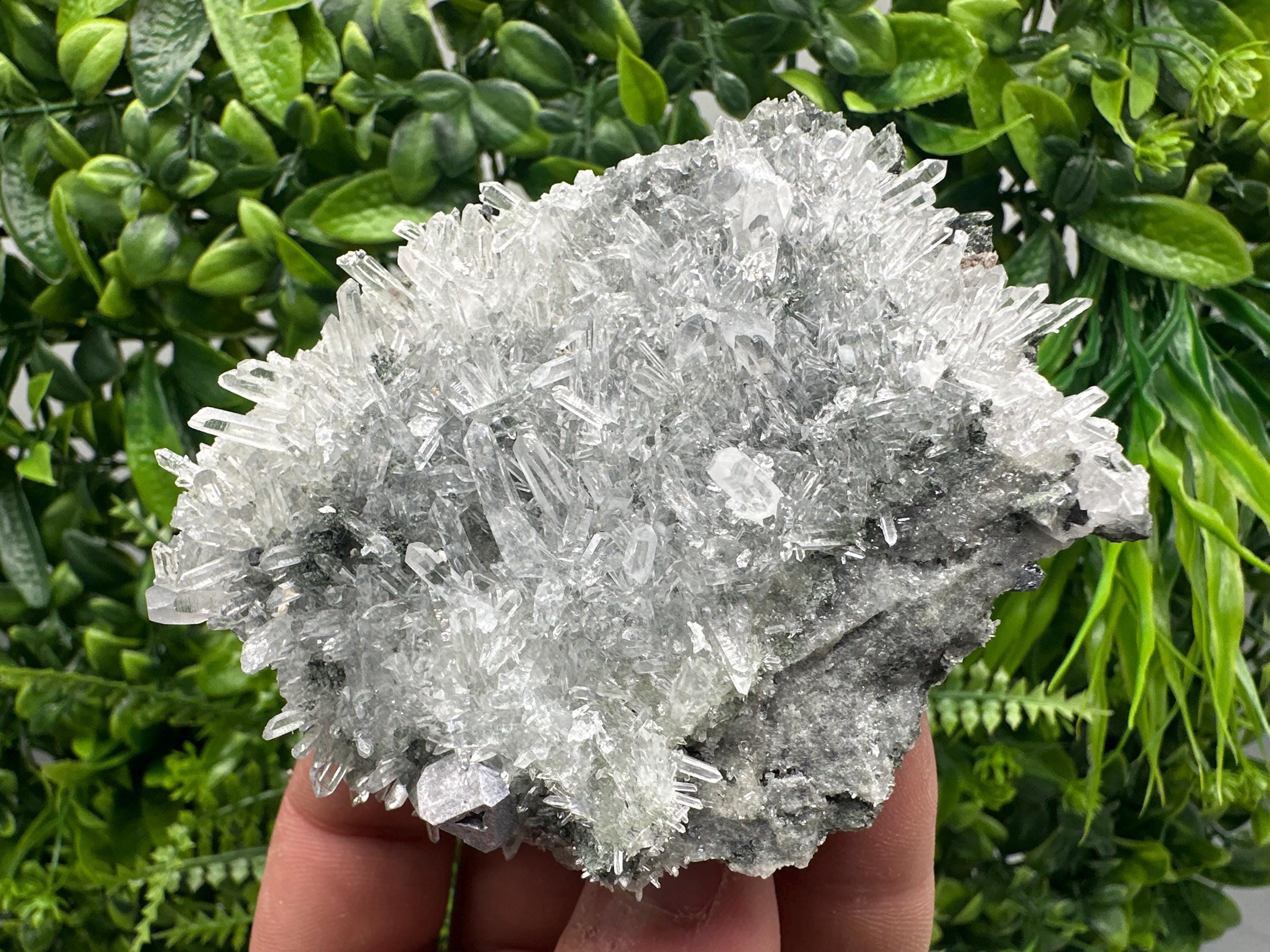 Quartz Crystal with Galena, Chlorite Matrix Mineral Specimen