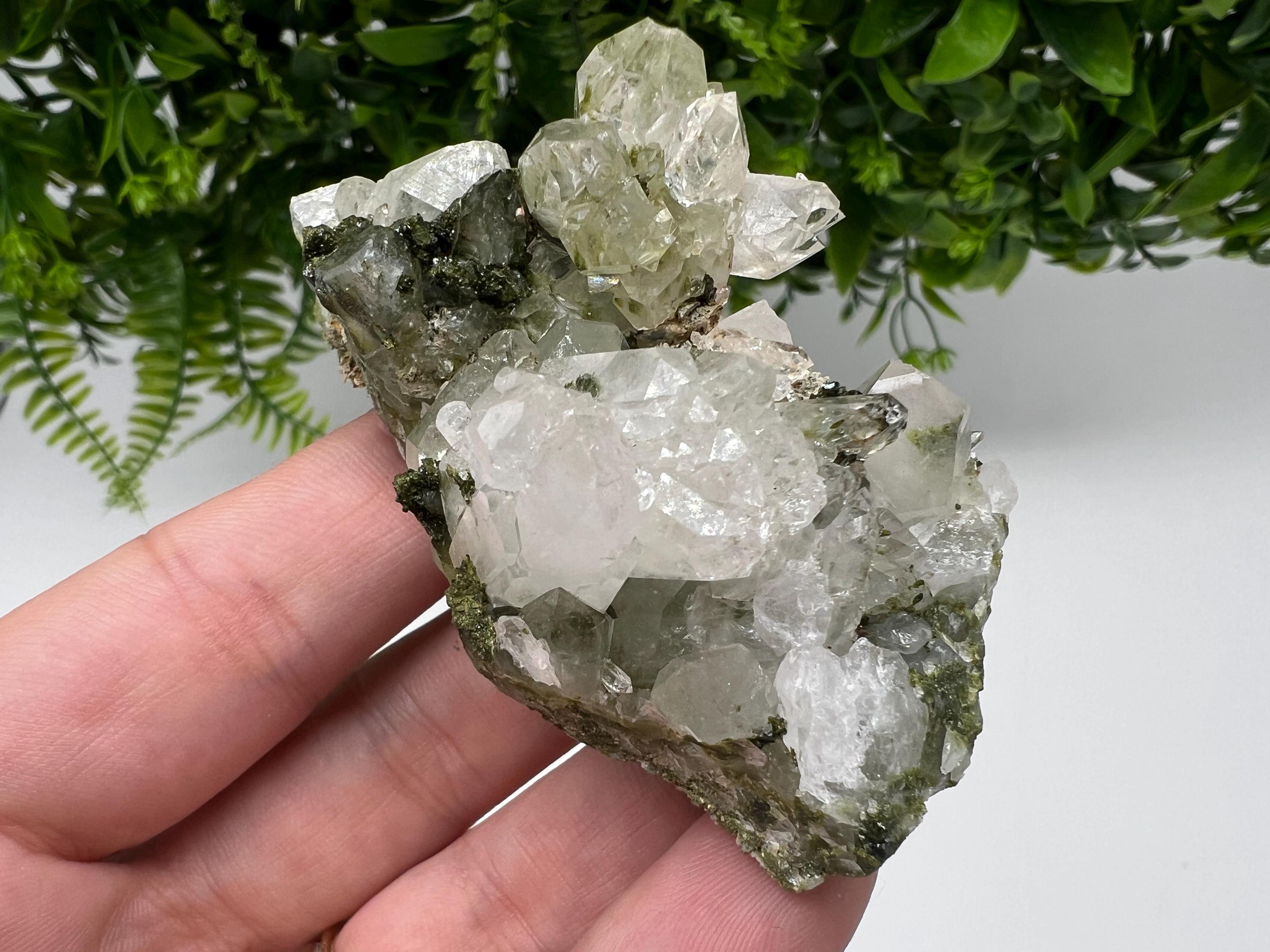 Green Epidote with Quartz Crystals - Extremely Sparkly with Rainbows,souvenirs collection stone,gift,decor, Eastern Anatolian, Turkey