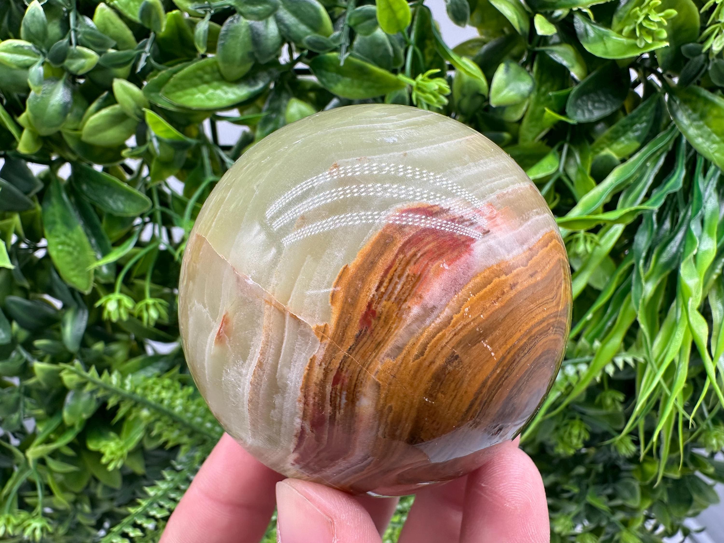 Green Onyx Crystal Sphere: Banded Calcite Healing Stone (5cm)