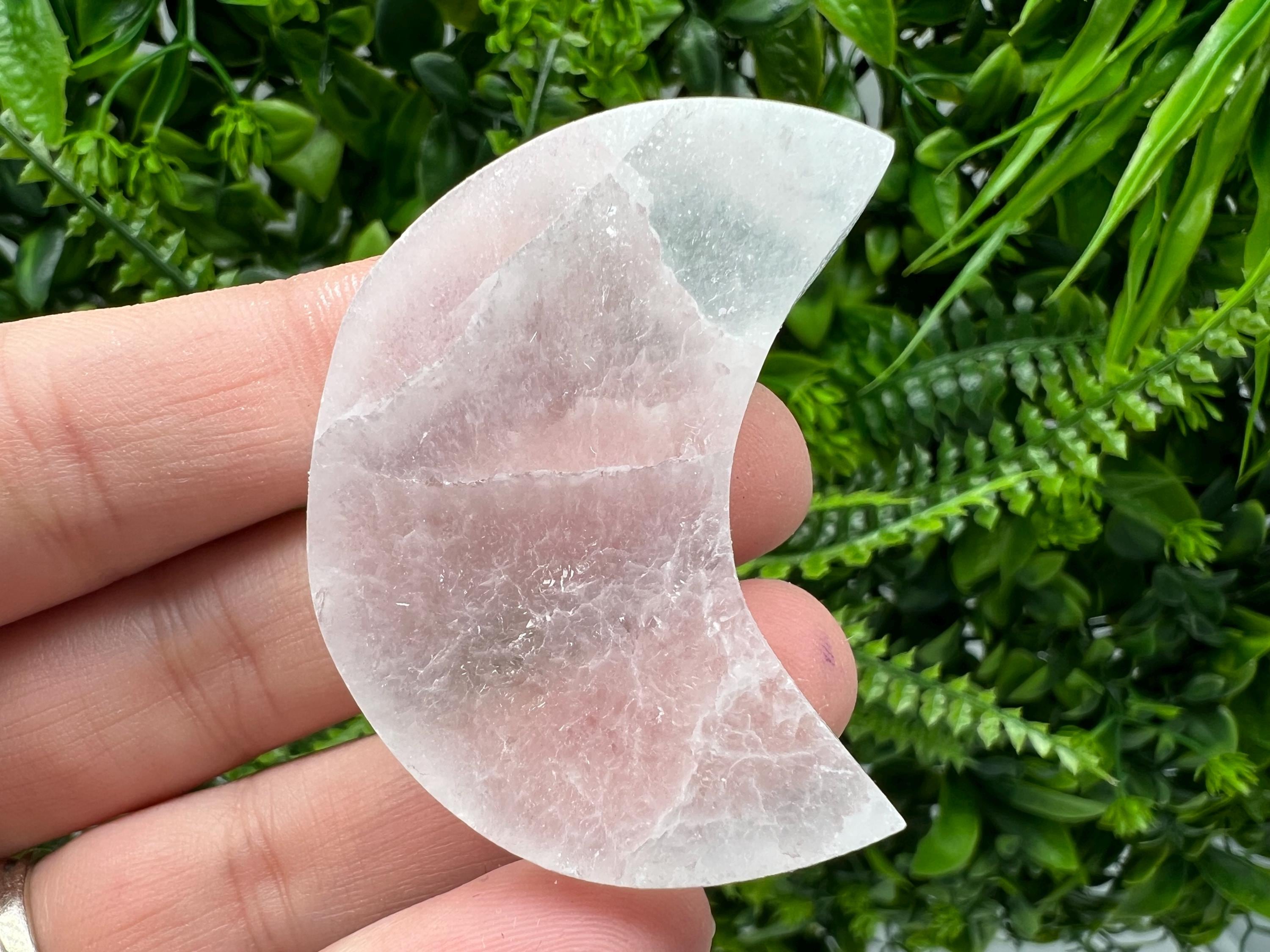Polished Selenite Moon: Flat Crystal, Strong Energy (5/4cm)