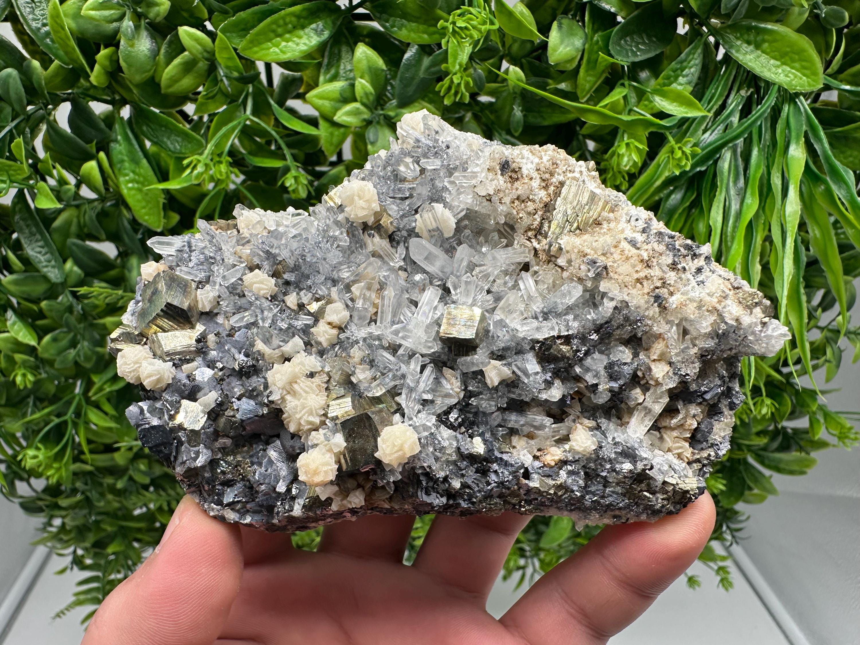 Pyrite Quartz Calcite Mineral Specimen, Bulgaria Home Decor Stone