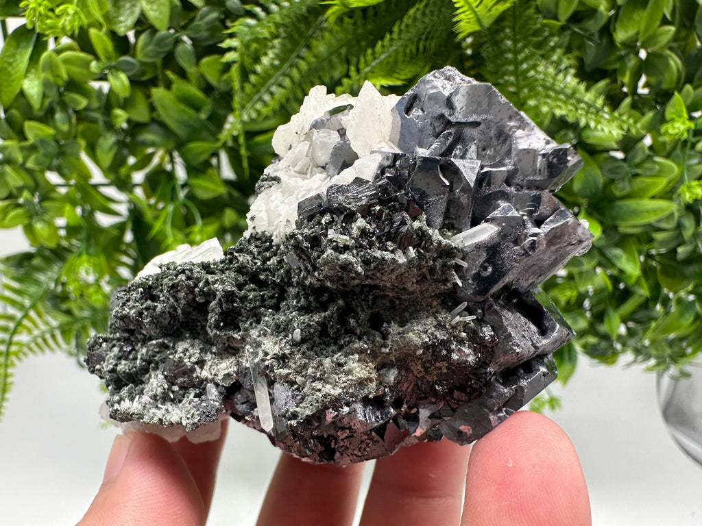 Mirror Galena, Sphalerite, Calcite Mineral Specimen: Borieva Mine, Bulgaria