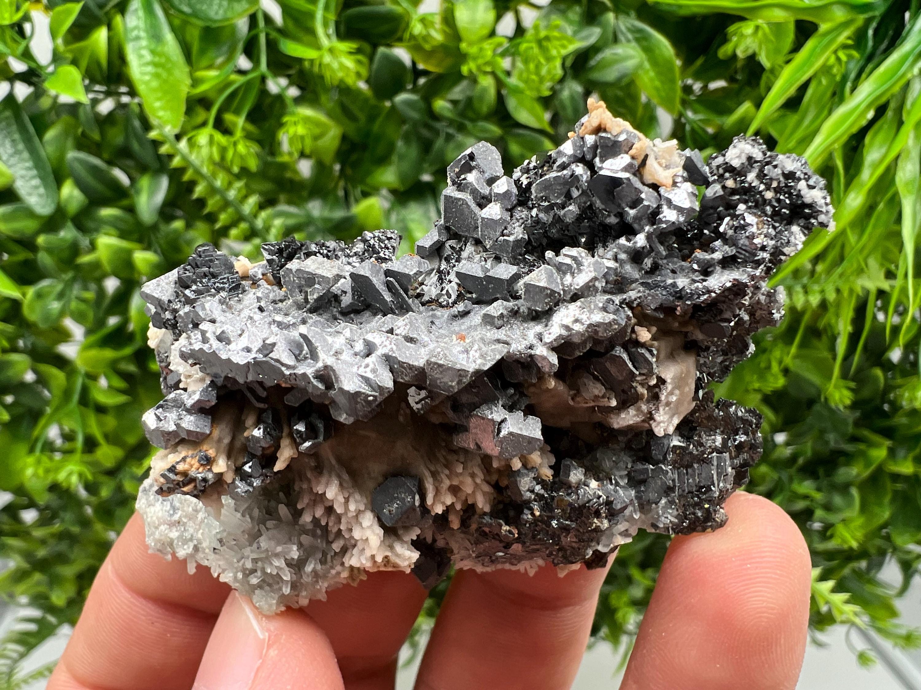 Natural Galena Cluster with Siderite and Quartz, Bulgaria Mineral Specimen