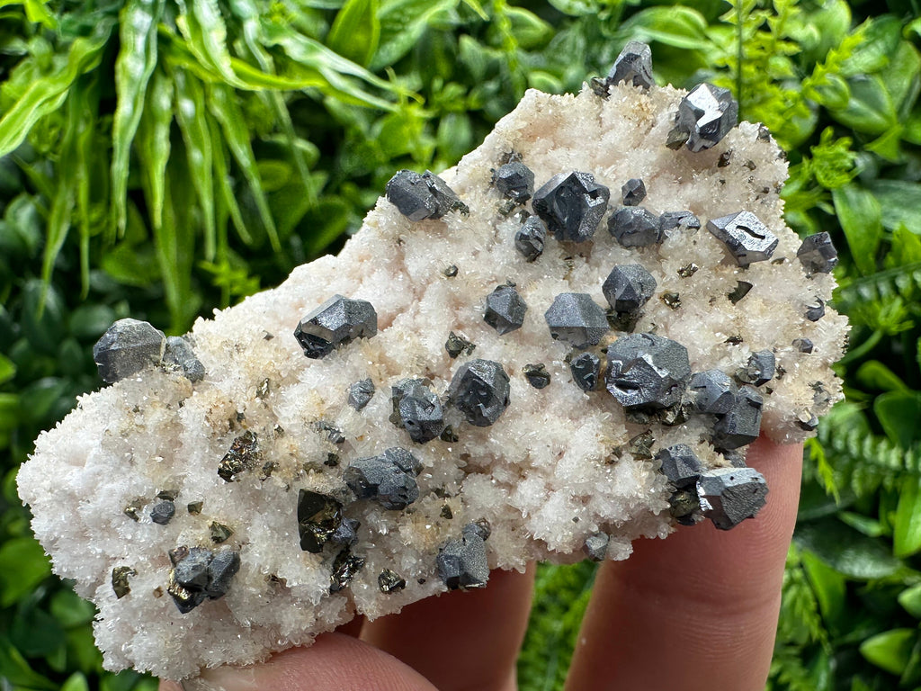 Galena with Chalcopyrite on Mangano Calcite: Natural Mineral Crystal Decor