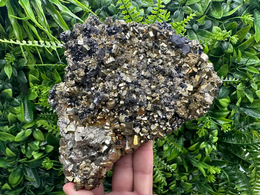 Rainbow Pyrite Cluster on Sphalerite, Borieva Mine Mineral Specimen