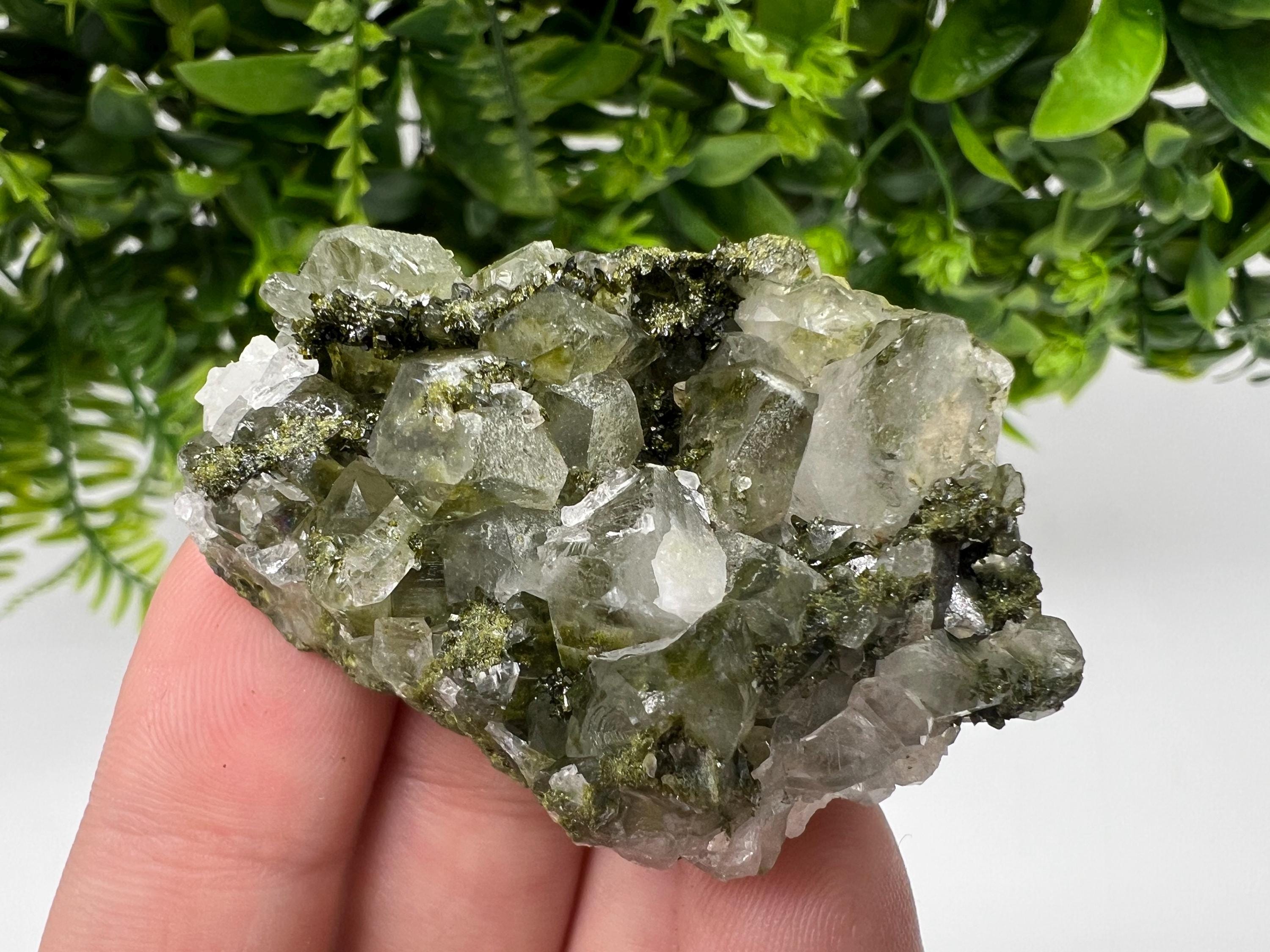 LARGE, Green Epidote with Quartz Crystals - Extremely Sparkly with Rainbows,souvenirs collection stone,gift,decor, Eastern Anatolian, Turkey