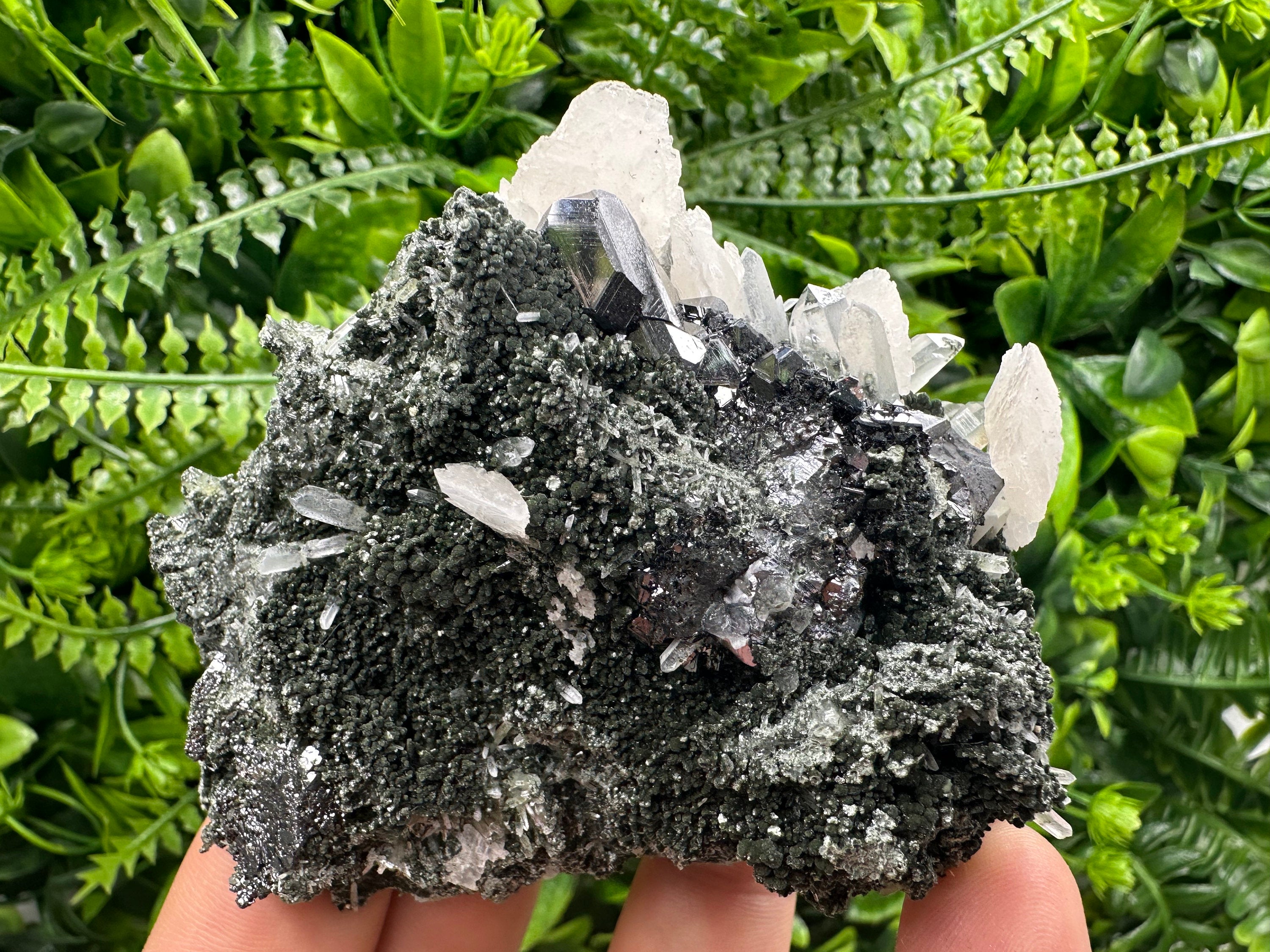 Sphalerite on Quartz: Natural Mineral Specimen, Home Decor Stone