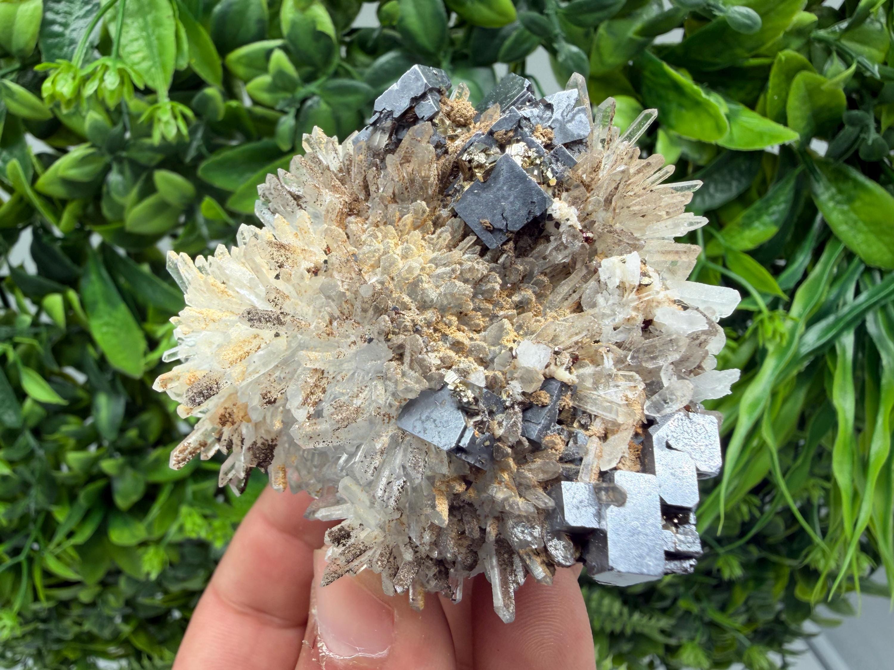Stunning Galena,Sphalerite on Quartz whit Siderite from 9 th September mine,Madan,Bulgaria,Natural,collectible mineral specimen,home decor