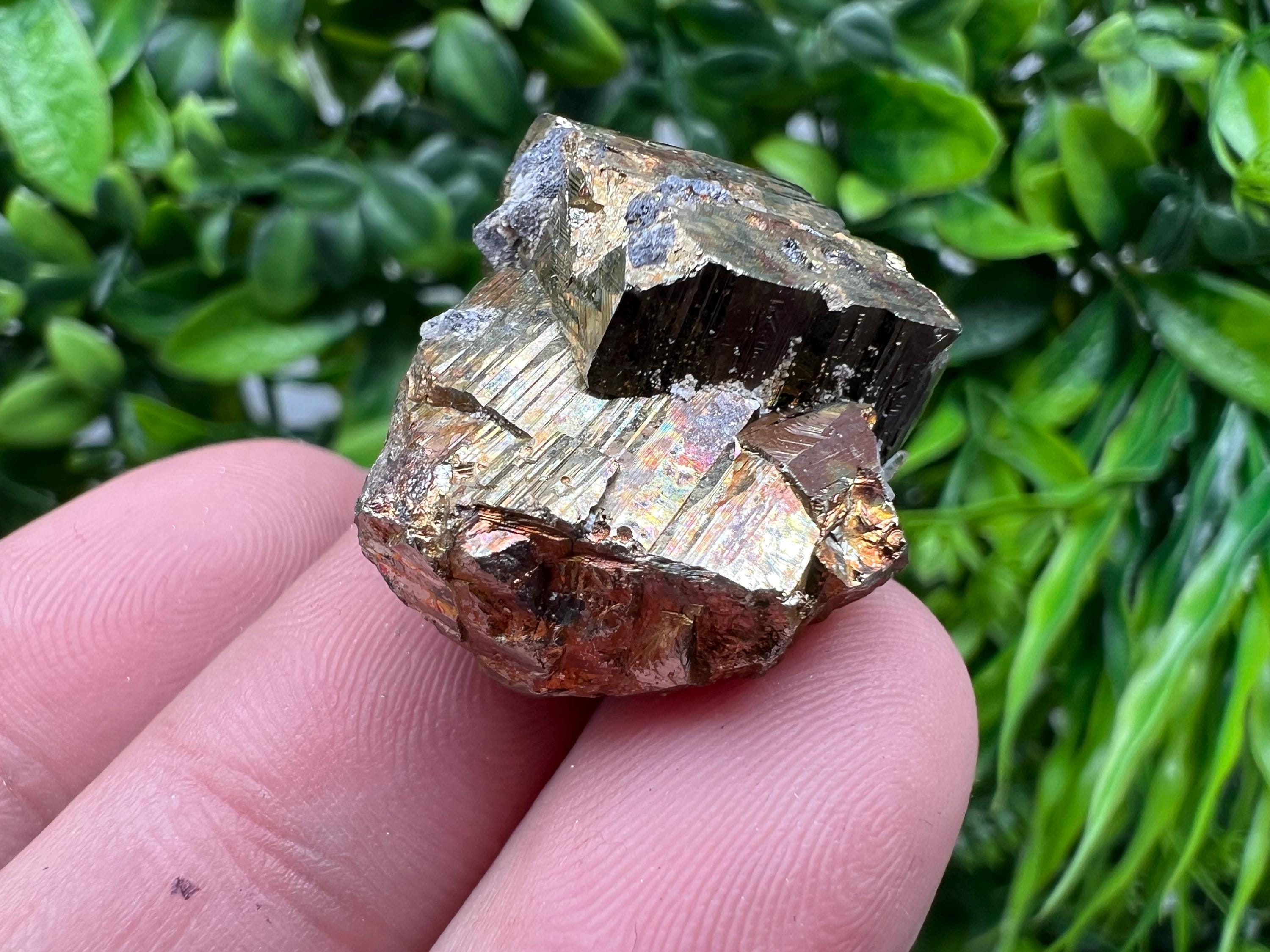 Rainbow Pyrite with Calcite, Natural Crystal Mineral Souvenir