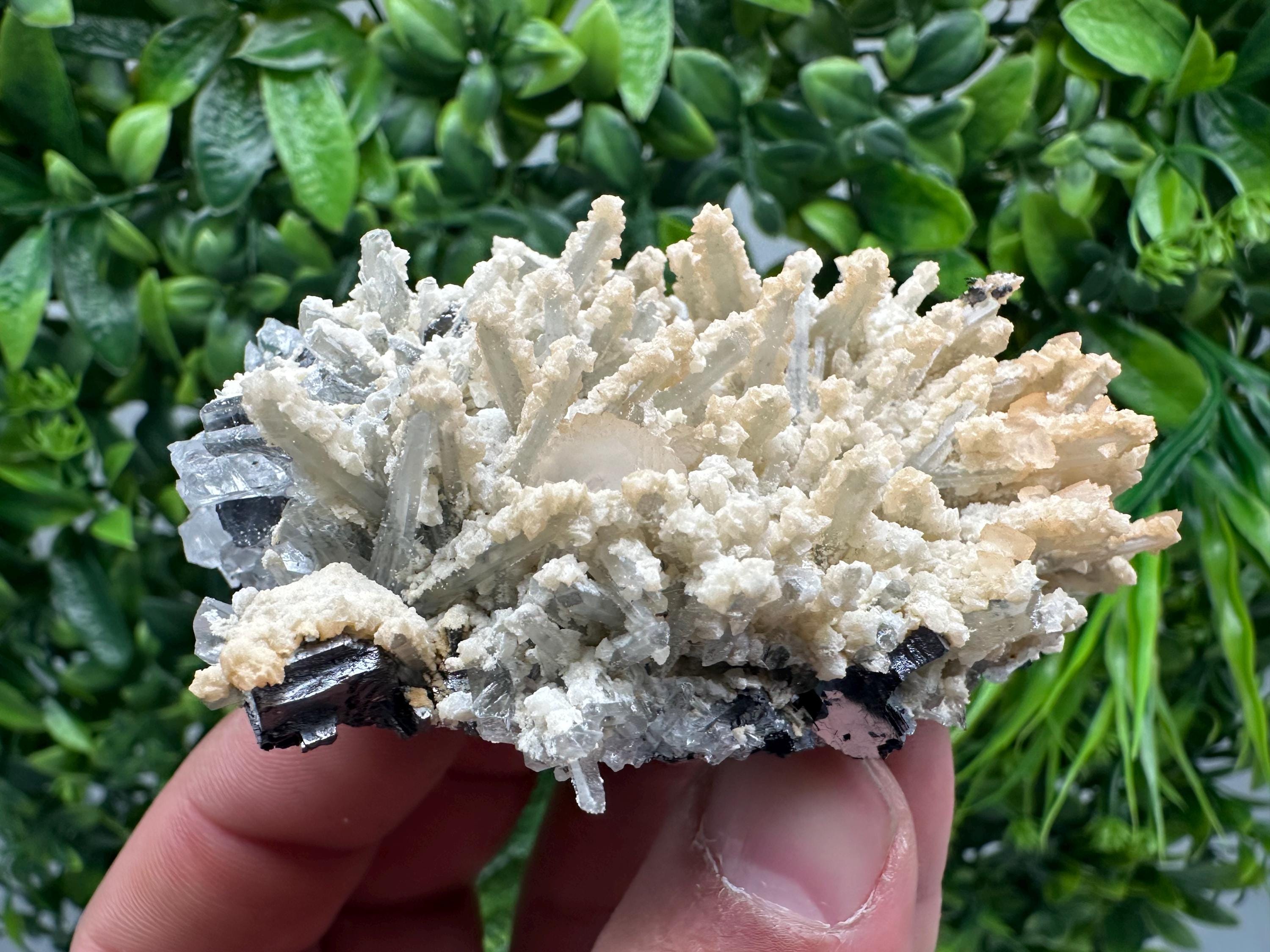 Quartz with Calcite Cluster: Krushev Dol Mine, Bulgaria