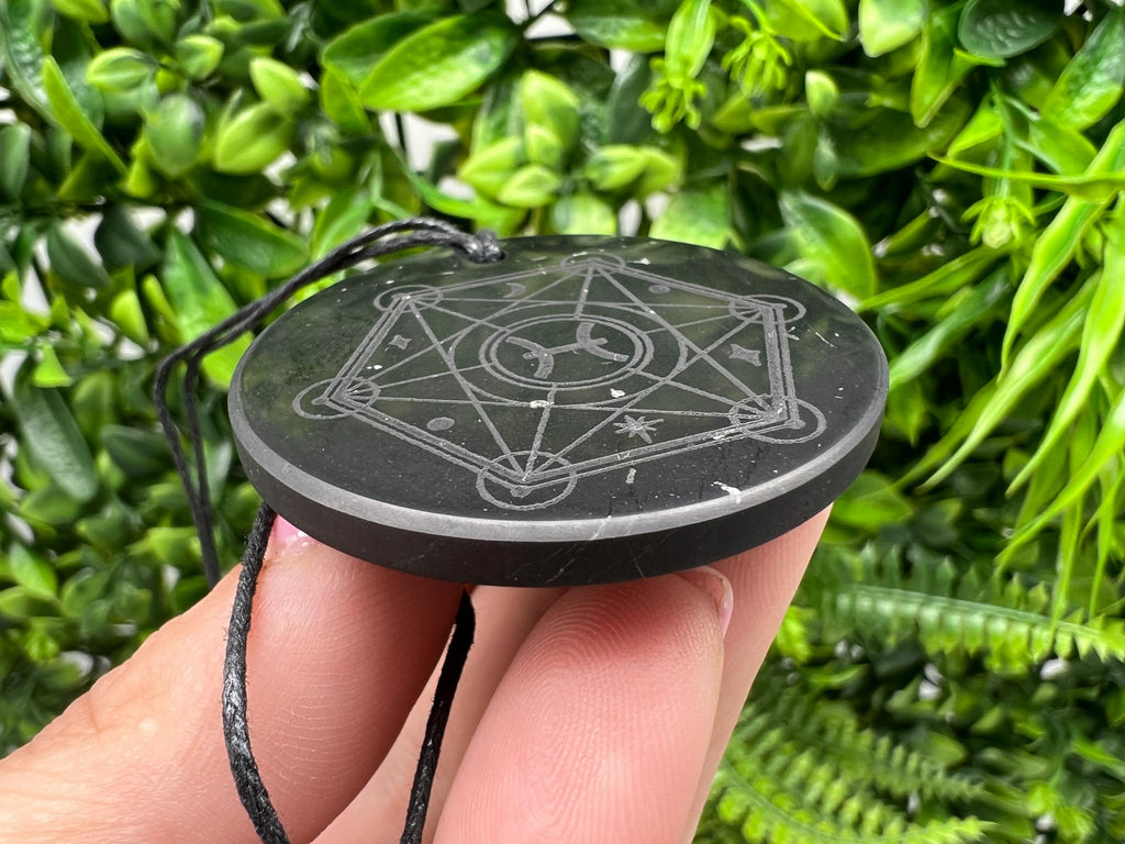 Shungite Pisces Zodiac Pendant Necklace: EMF Protection Healing Stone