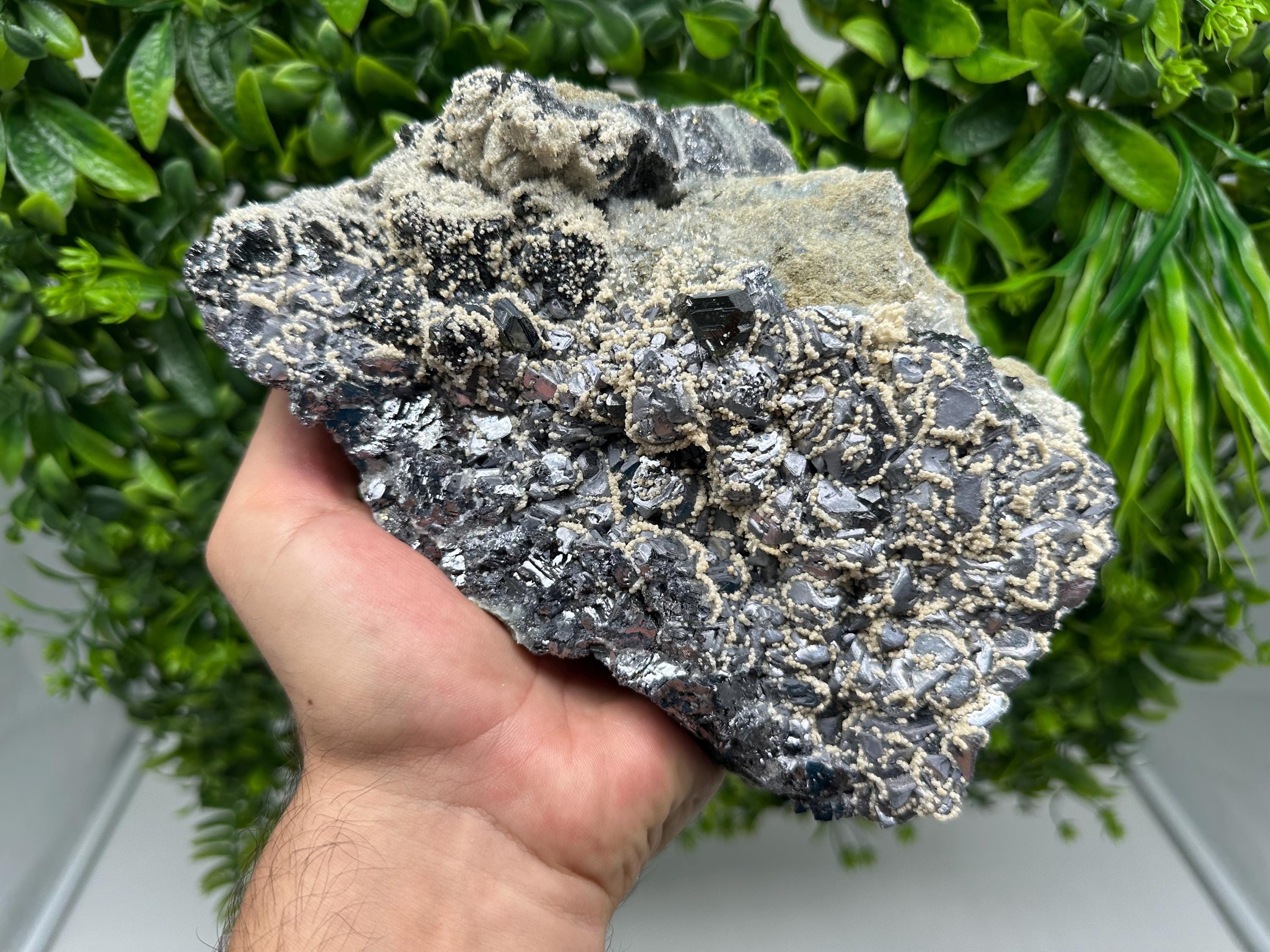 Skeletal Galena Mineral Specimen: Sphalerite, Quartz, Calcite - Krushev Dol Mine