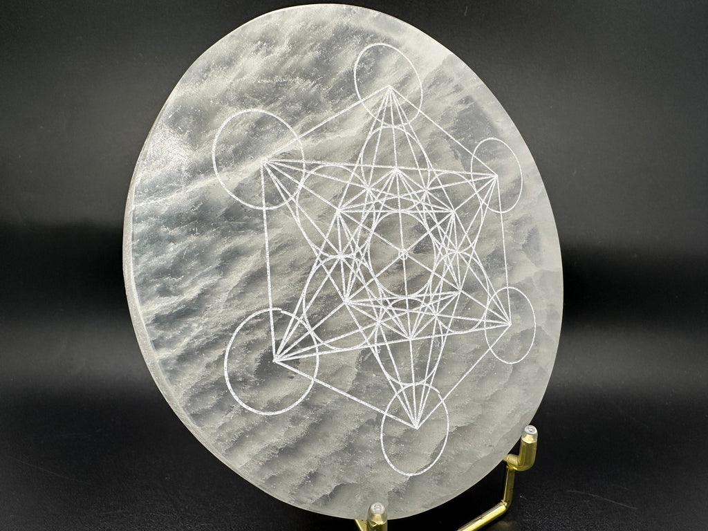Selenite Charging Plate: Metatron's Cube Sacred Geometry Grid