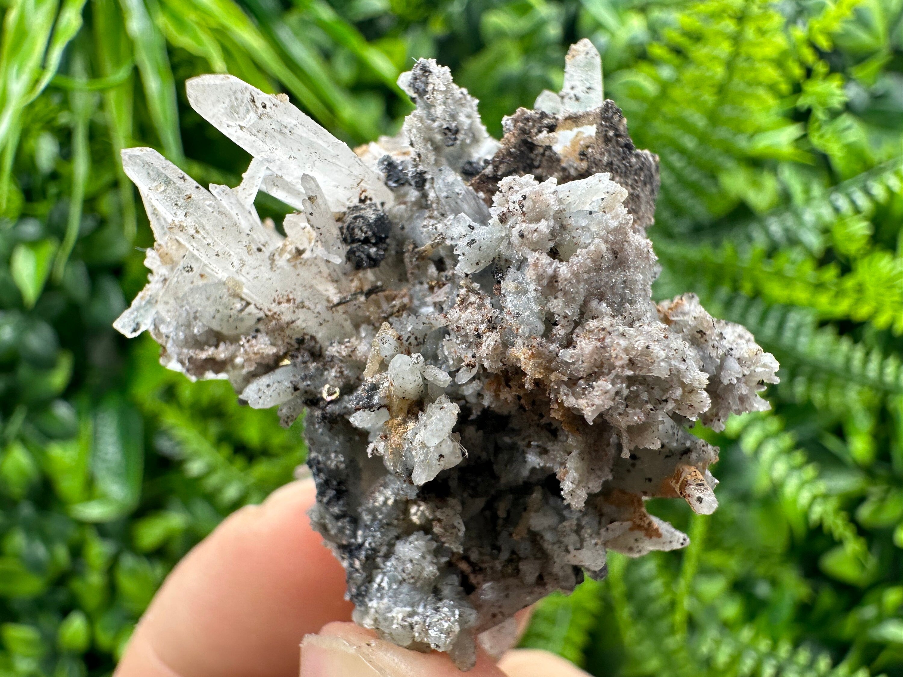Quartz with Calcite, Hematite, and Chalcopyrite: Natural Mineral Decor