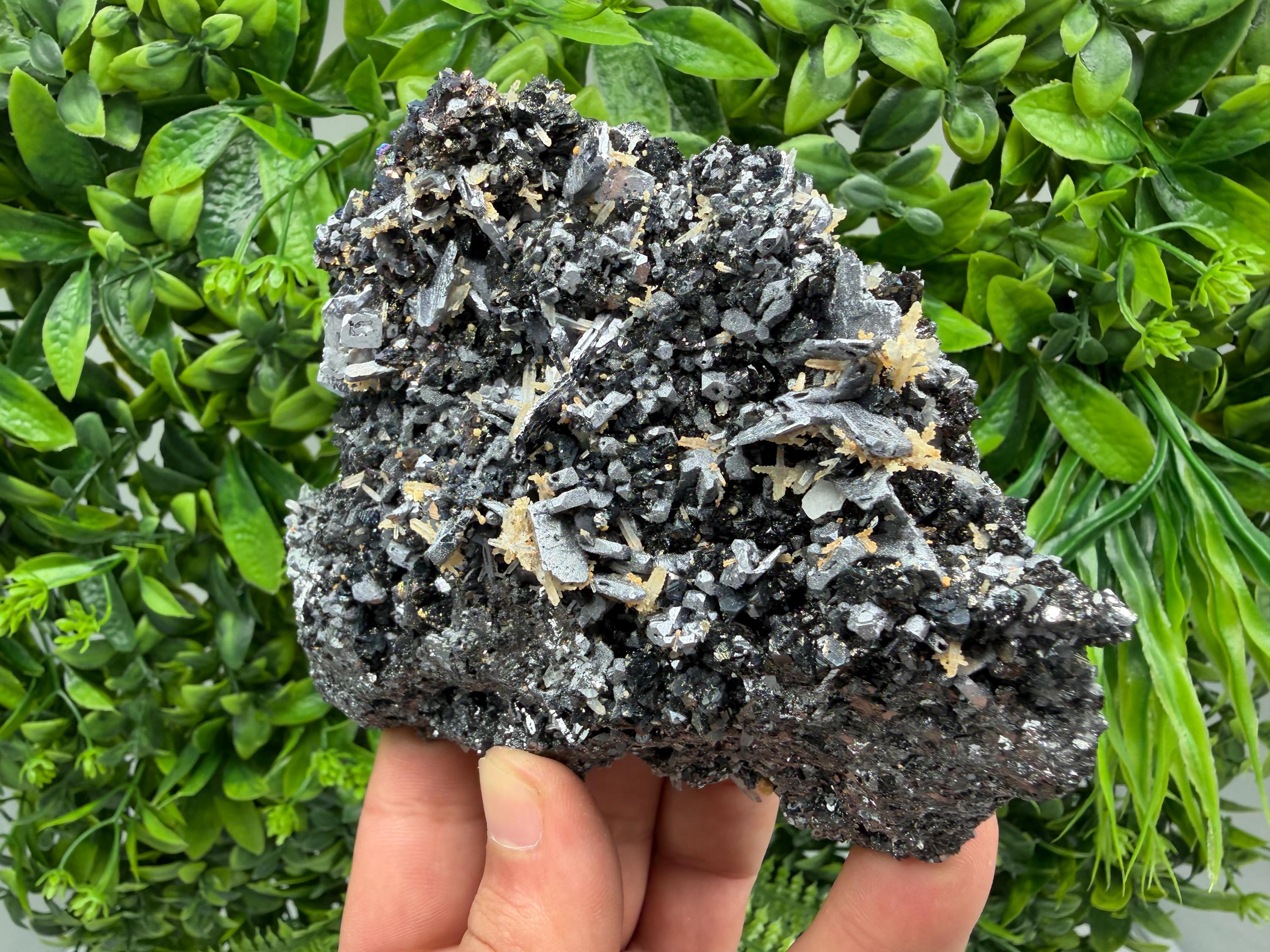 Natural Shiny Galena Cluster with Siderite Quartz, Bulgaria Mineral Specimen