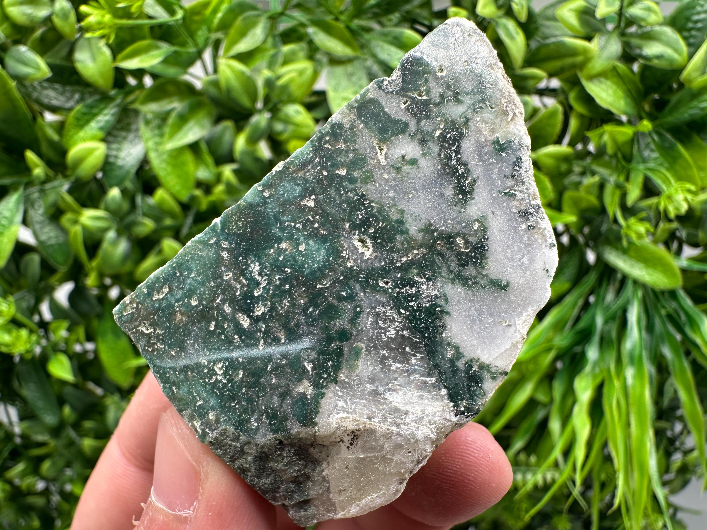 Polished Moss Agate Slab: Green Crystal Slice (6/4.5cm)