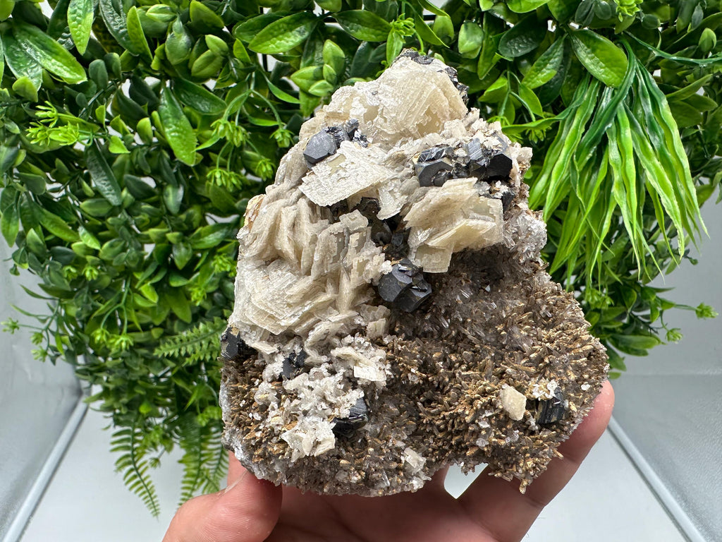 Galena Calcite on Quartz, Natural Mineral Specimen, Bulgaria