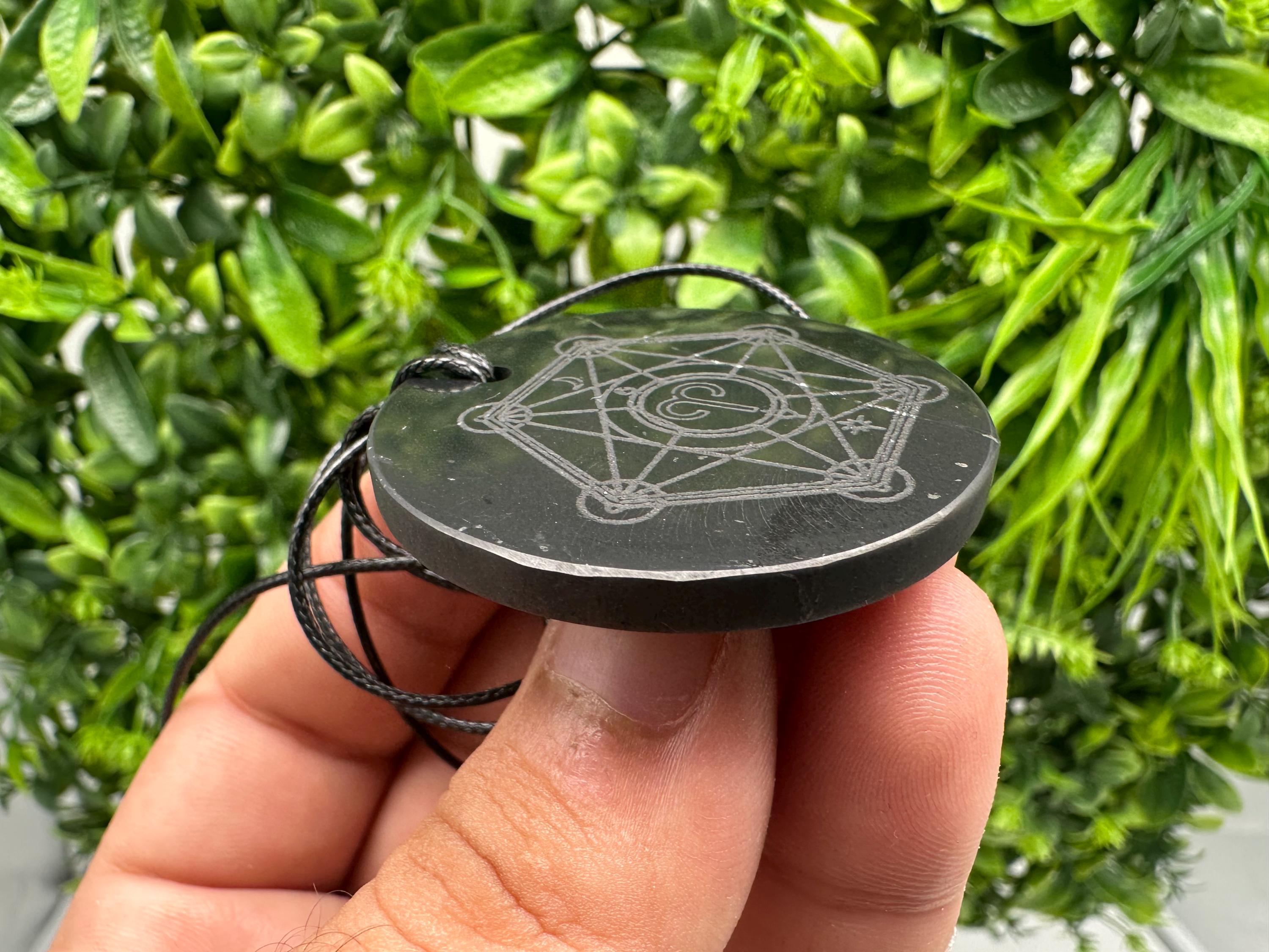 Shungite Aries Zodiac Pendant Necklace: EMF Protection Healing Stone