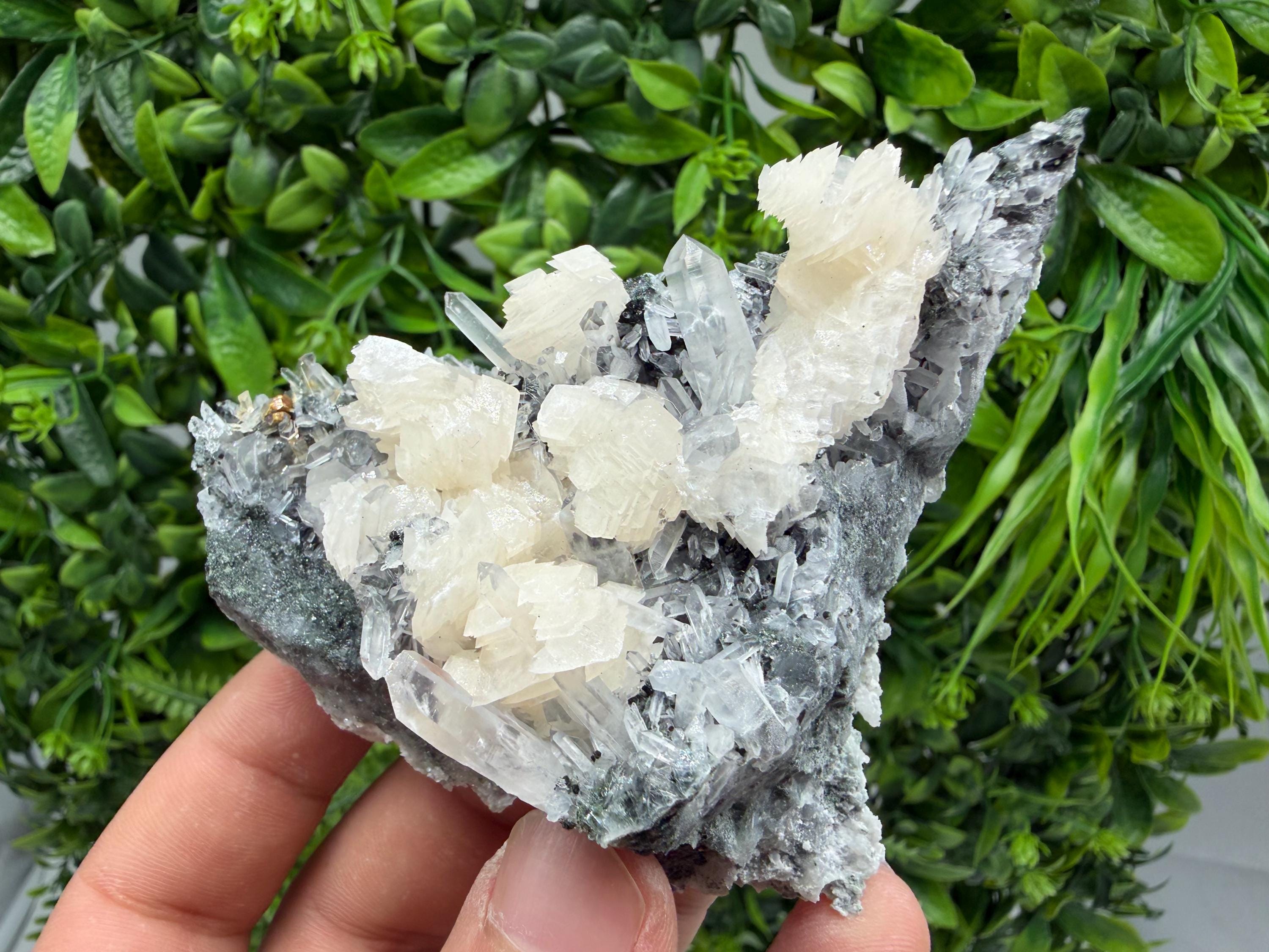White Calcite Quartz Cluster Mineral Specimen, Krushev Dol Mine, Bulgaria Collection