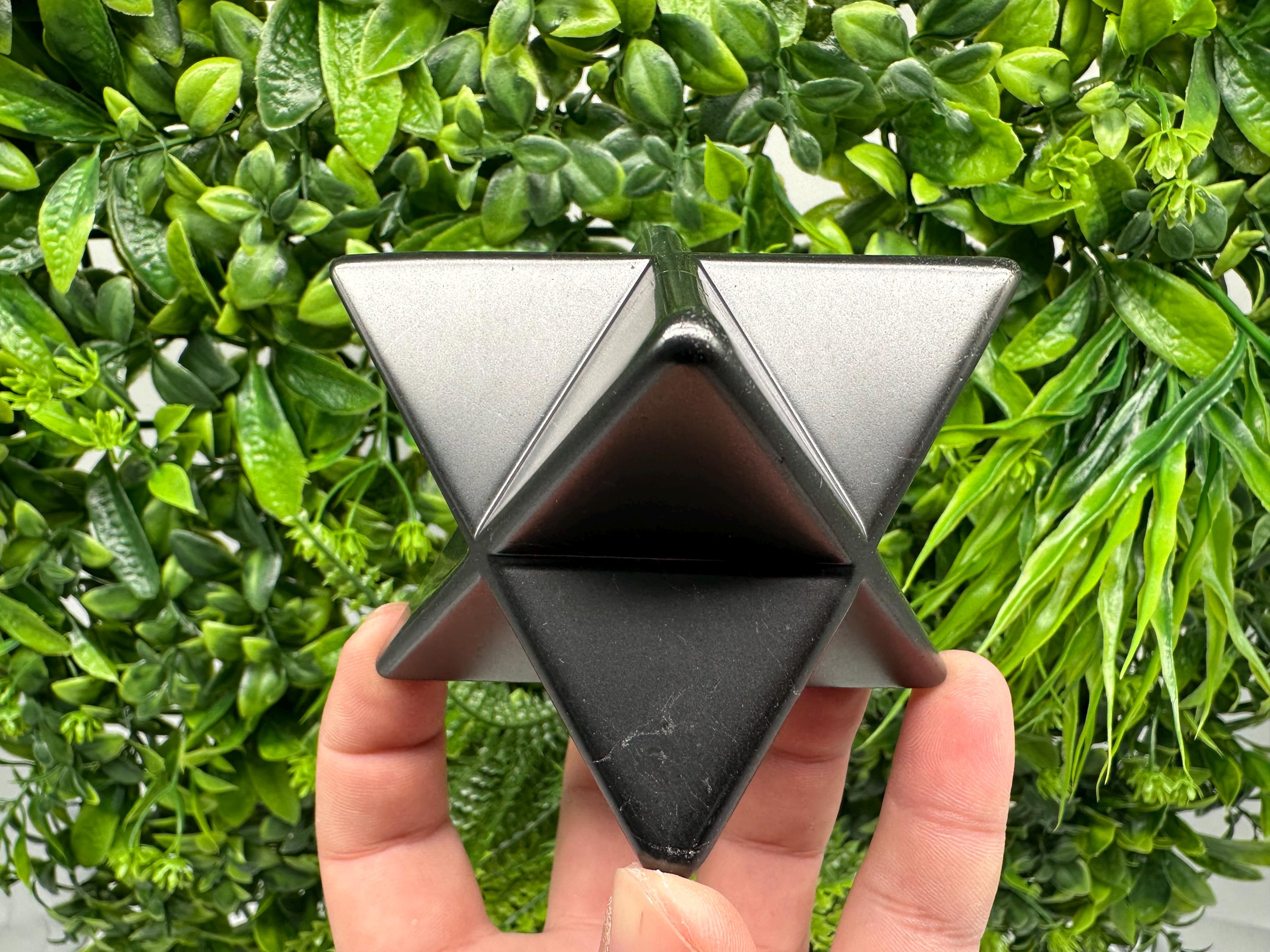 Polished Shungite Merkaba Star, Authentic Crystal, Reiki Healing