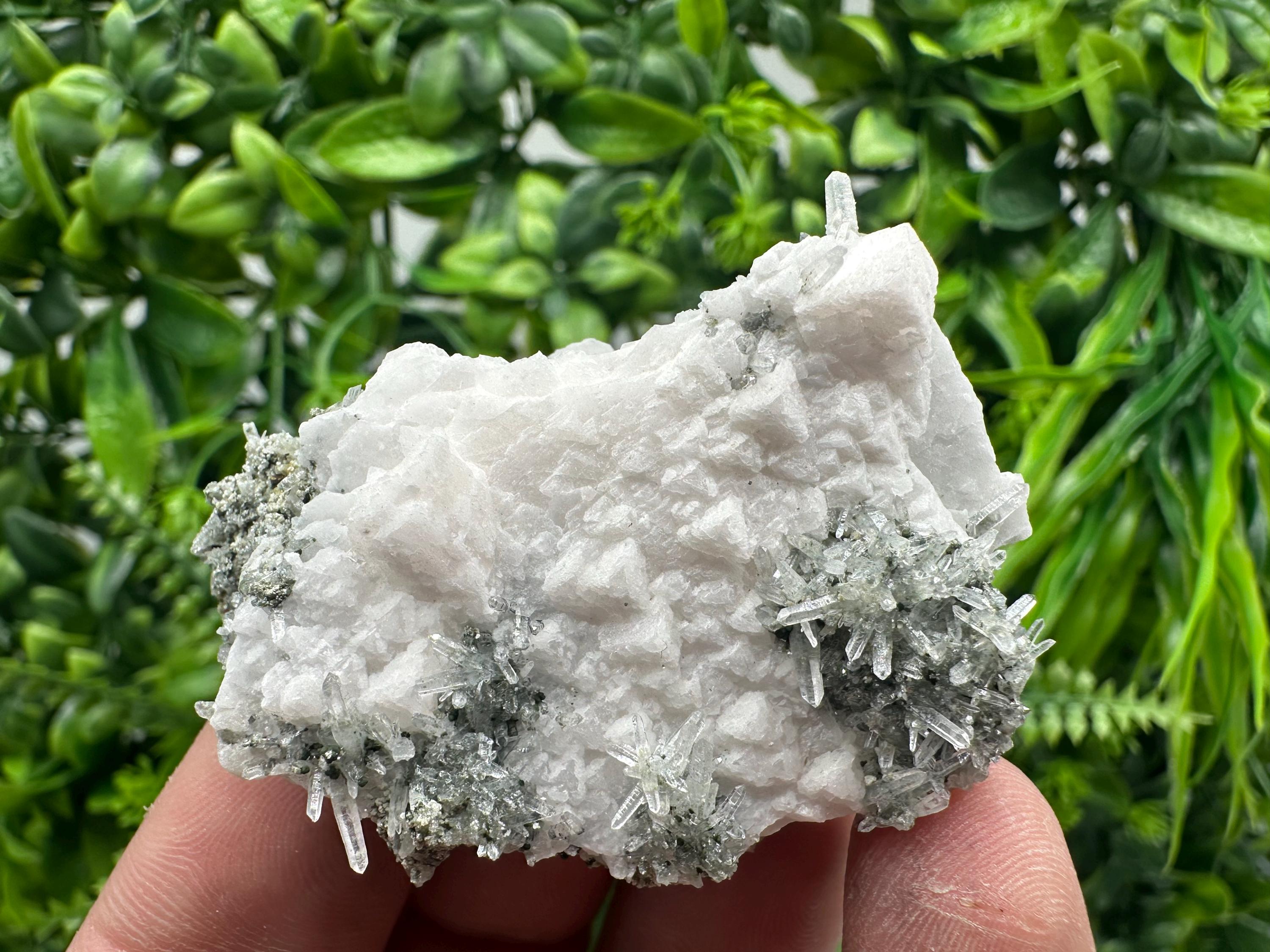 Quartz Crystal on Calcite, Chlorite Matrix Mineral Specimen