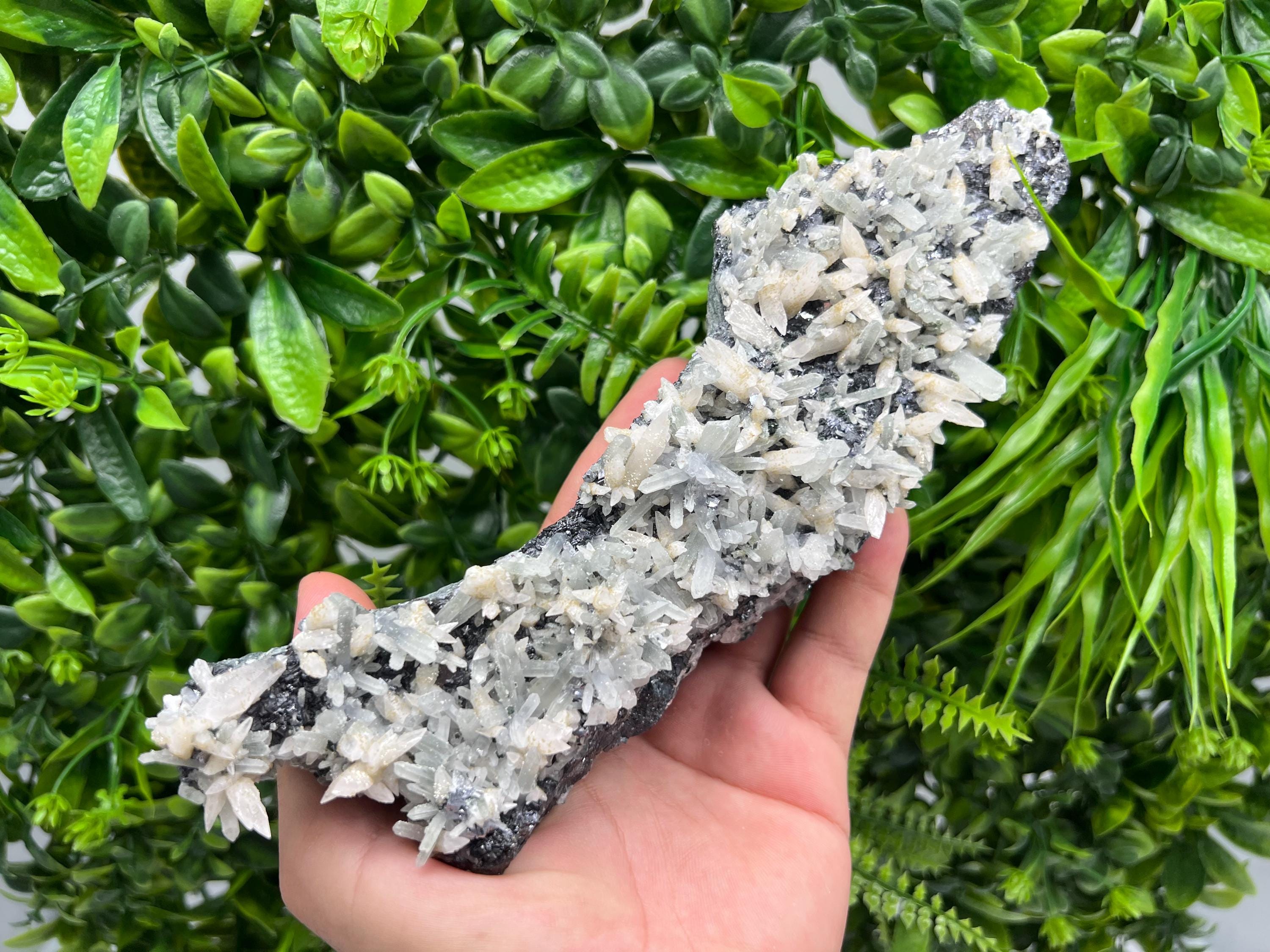Calcite on Green Quartz: Djurcovo Mine, Bulgaria Healing Crystal
