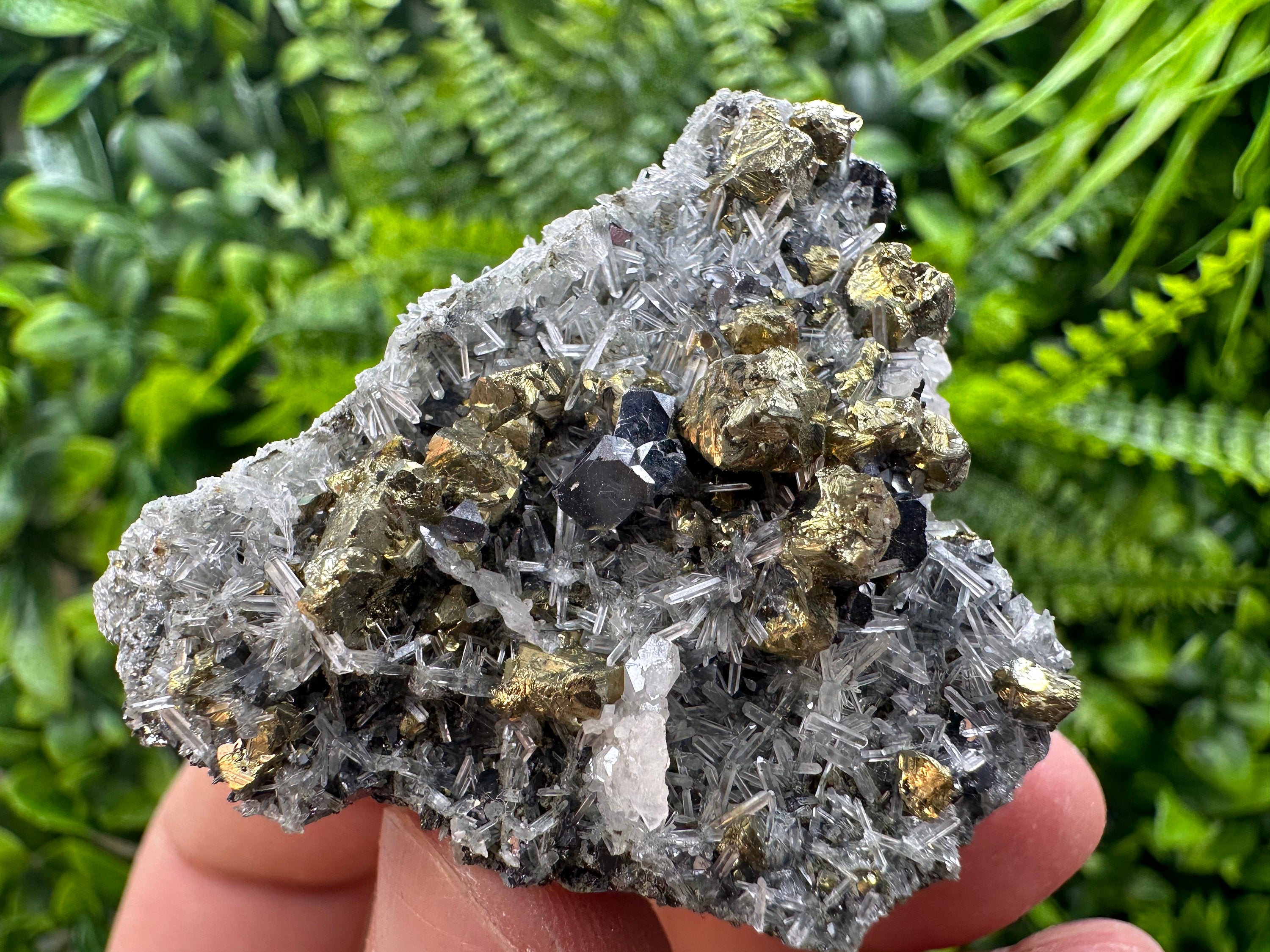 Chalcopyrite, Galena & Calcite on Quartz: Borieva Mine Mineral Specimen