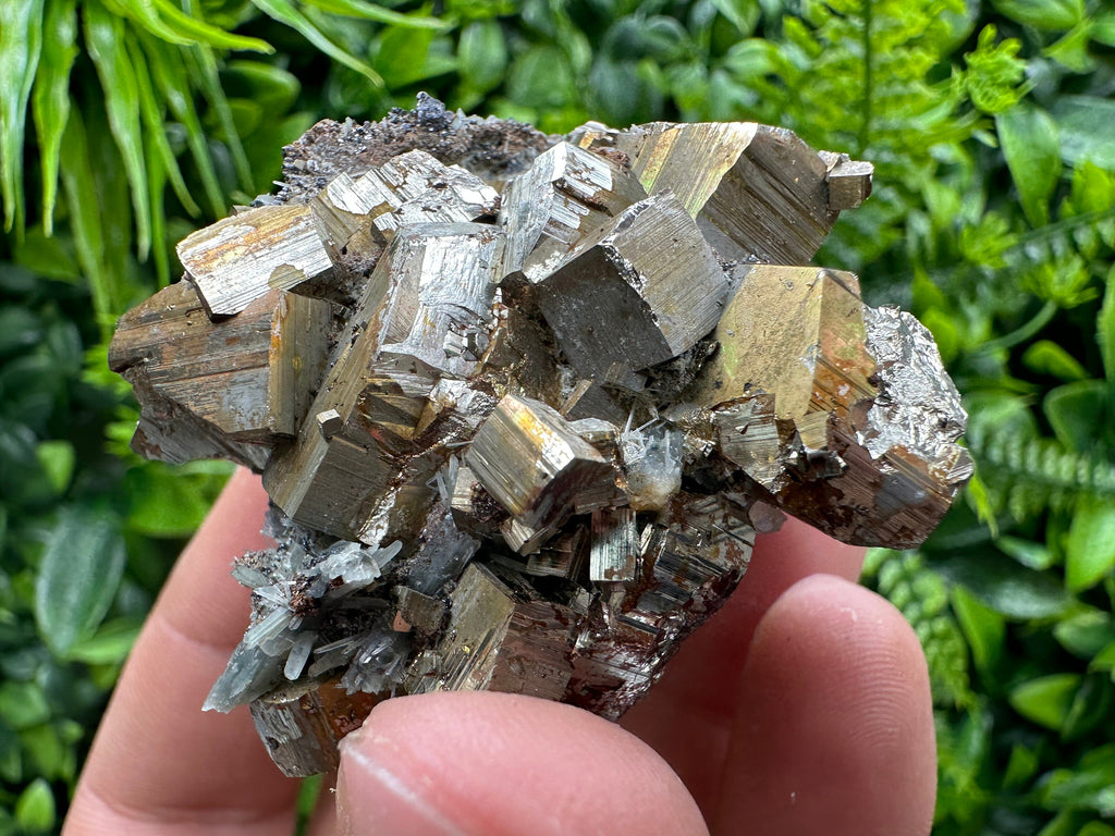 Double Sided Pyrite Cluster with Hematite, Madan Bulgaria